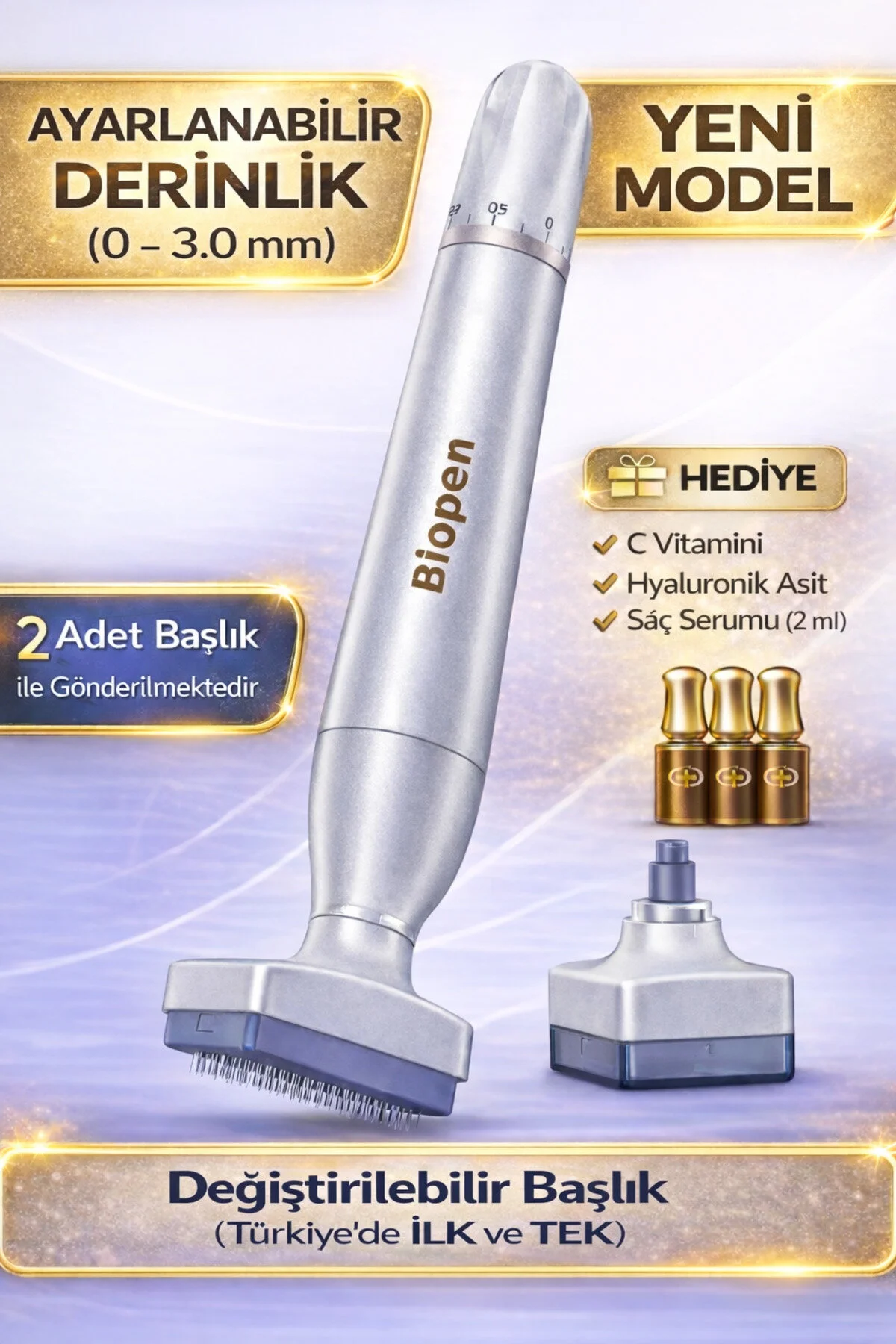 درمارولر غلتک DERMAROLLER DERMA STAMP با 140 سوزن تیتانیوم اندازه قابل تنظیم 0.25 3.0MM DeepSurge