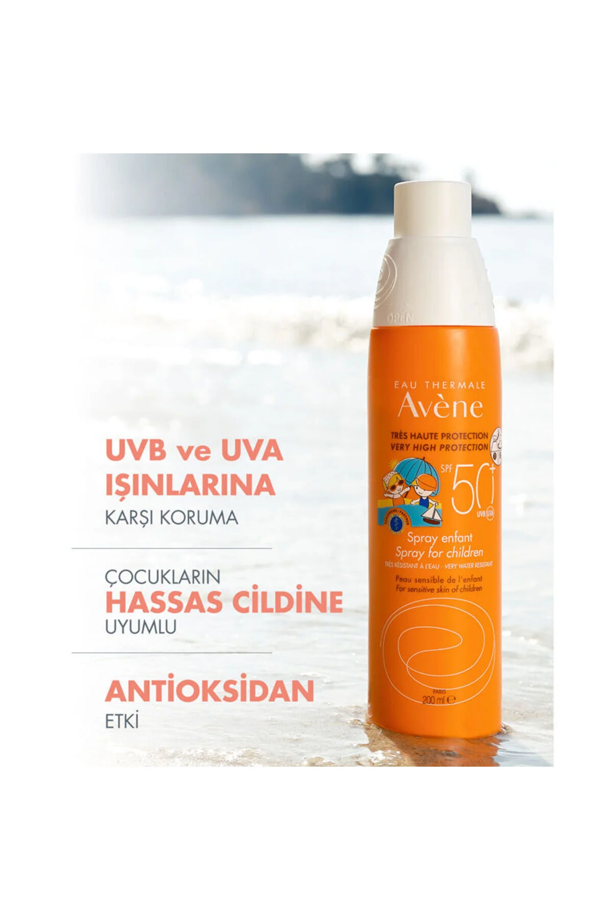 کرم ضد آفتاب کودک دخترانه و پسرانه بچگانه SPF 50+ اسپری شیرخوار 200 میل محافظت از خورشید برای کودکان Avene