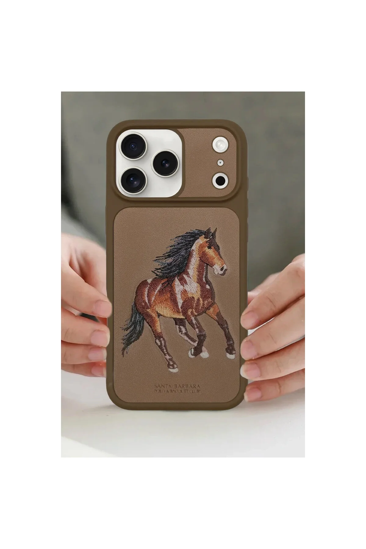 کاور و قاب IPHONE 17 PRO MAX COMPATIBLE CASE 3D PU چرمی BORIS INSIDE JEED COVER خاکستری Santa Barbara Polo Racquet Club