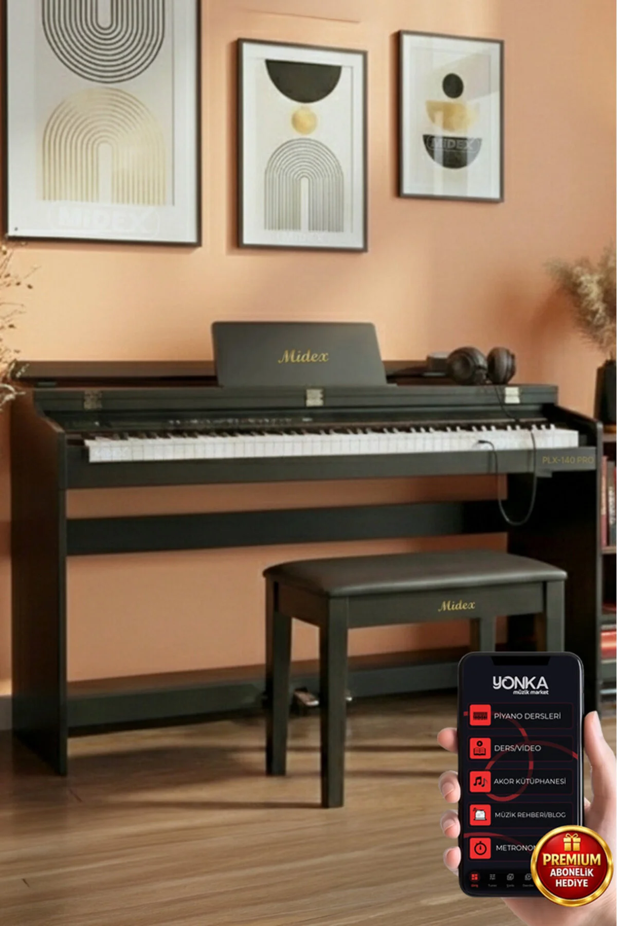 پیانو PLX 140 PRO BK DIGITAL PIANO حساسیت کلید با 88 درب هدفون و مدفوع Midex