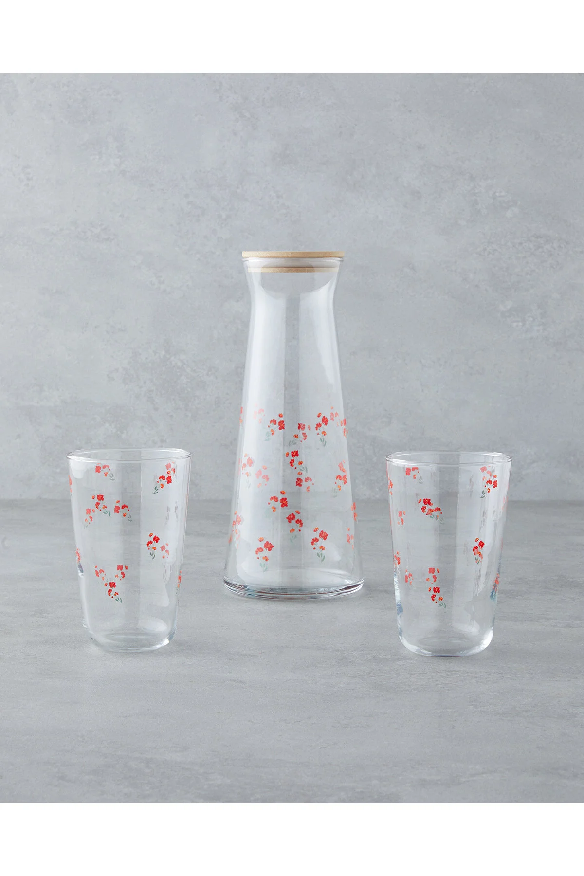 پارچ و تنگ شیشه شکوفه 3 قطعه آب مجموعه 1150 میلی لیتر + 400 قرمز English Home