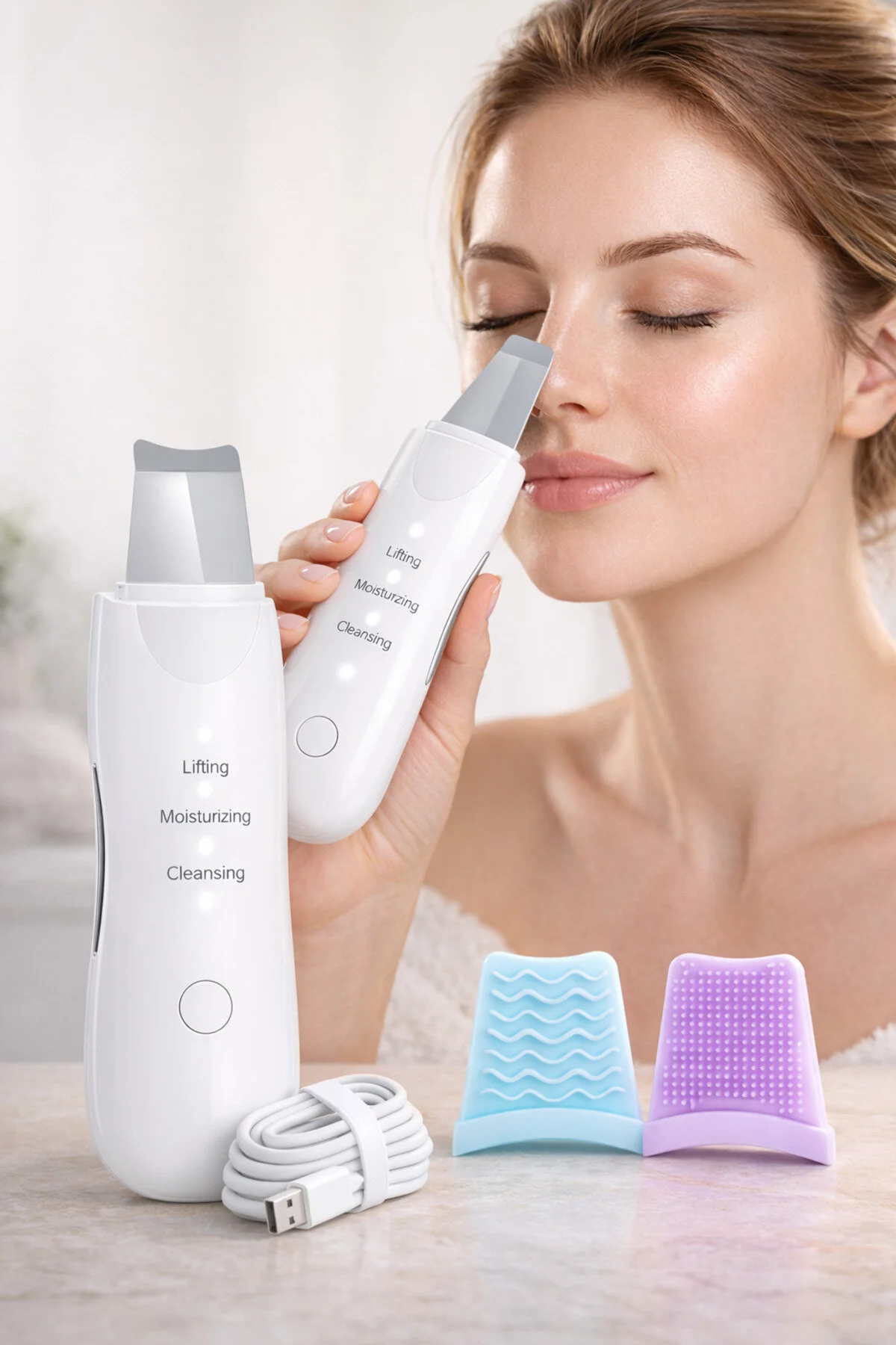 دستگاه شستشوی صورت اسکرابر التراسونیک پاک کننده | ابزار مرطوب لایه بردار جوش سر سیاه indirimsevinci