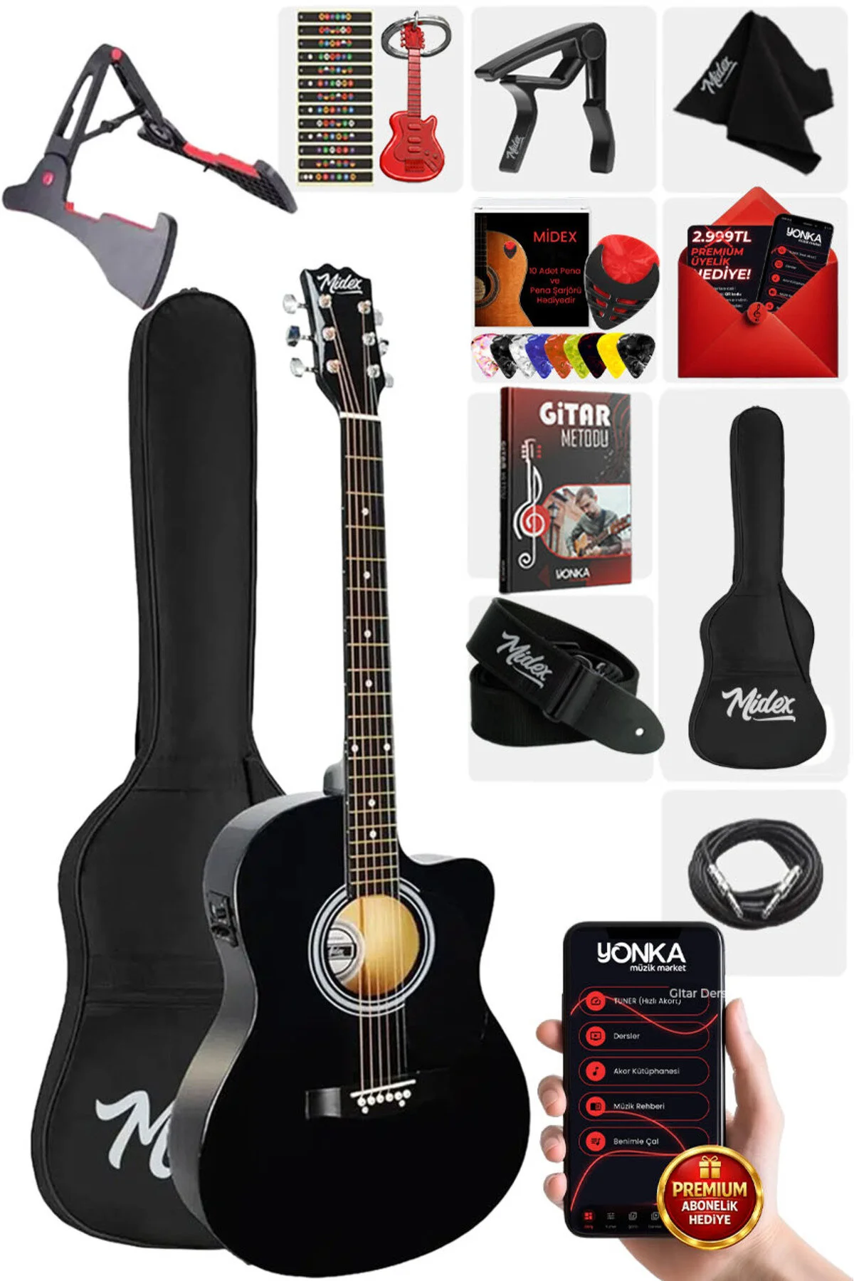 گیتار RG 560BK بسته سیاه آکوستیک مجموعه کامل EKOLAYZERLI 40 اینچ 4 بزرگسالان Midex