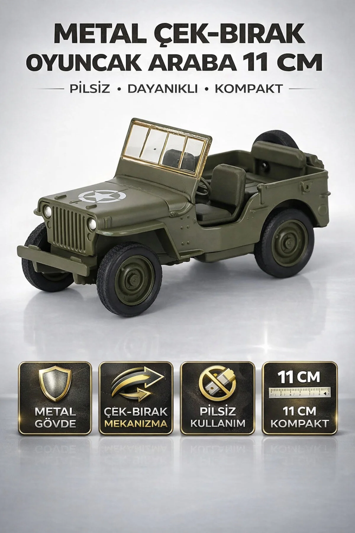 ماشین اسباب بازی جیپ نظامی 11 سانتی متری خارج از جاده را بکشید و رها کنید مقیاس 1:32 WELLY JEEP WILLYS YILDIRIM OYUNCAK