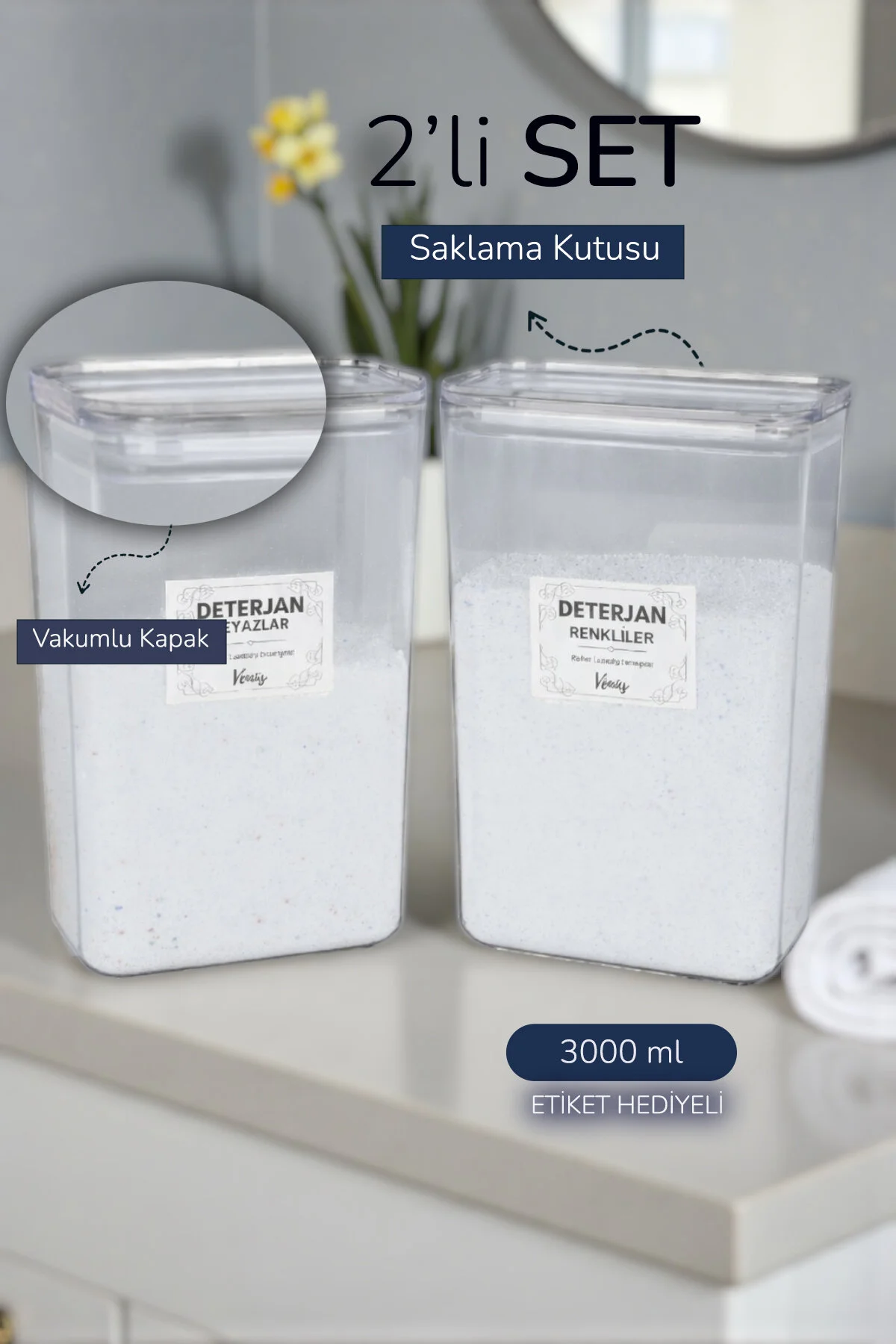 نظم‌دهنده حمام 2 قطعه هدیه با برچسب مواد شوینده رنگ سفیده جعبه مجموعه X نام Karçiçeği Home