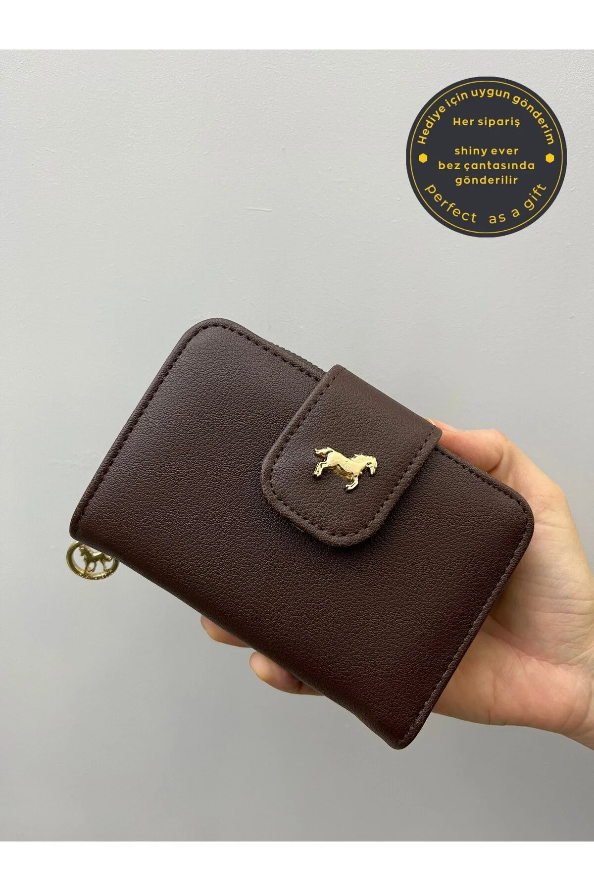 کیف پول زنانه چرم طلایی قهوه ای تلخ shiny ever