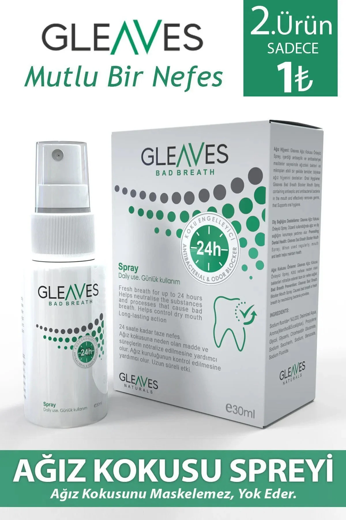اسپری پیشگیری از بوی بد دهان Gleaves Naturals  بسته ۲ عددی، اسپری مراقبت از دهان و دندان از بین برنده بوی بد دهان، فرمولاسیون بدون الکل، ۳۰ میلی لیتر
