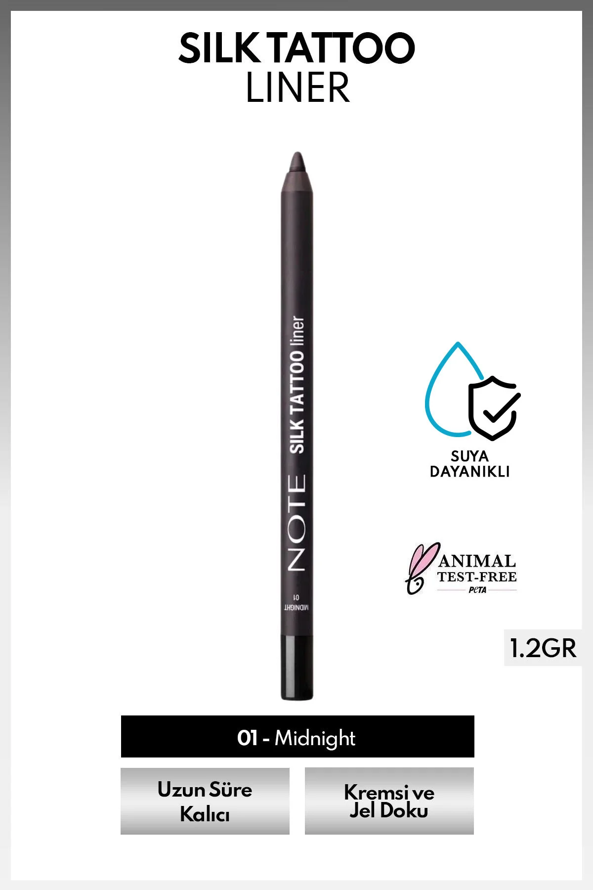 مداد چشم ژل ابریشمی ضد آب مدل Silk Tattoo شماره 01 Midnight رنگ مشکی نوت کازمتیکس Note Cosmetics