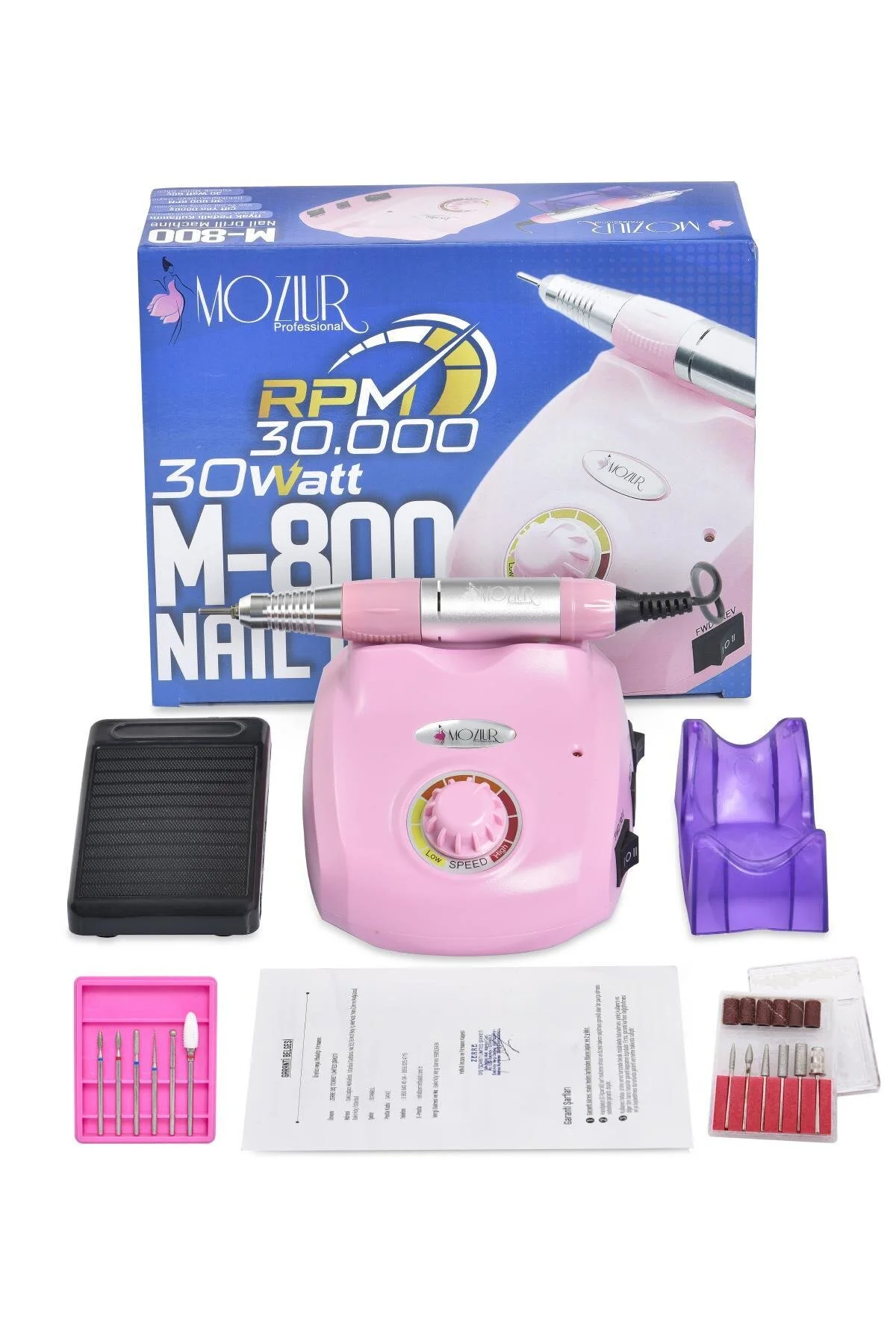 MOZIUR دستگاه فایل ناخن الکتریکی M 800 30W 30.000 RPM صورتی