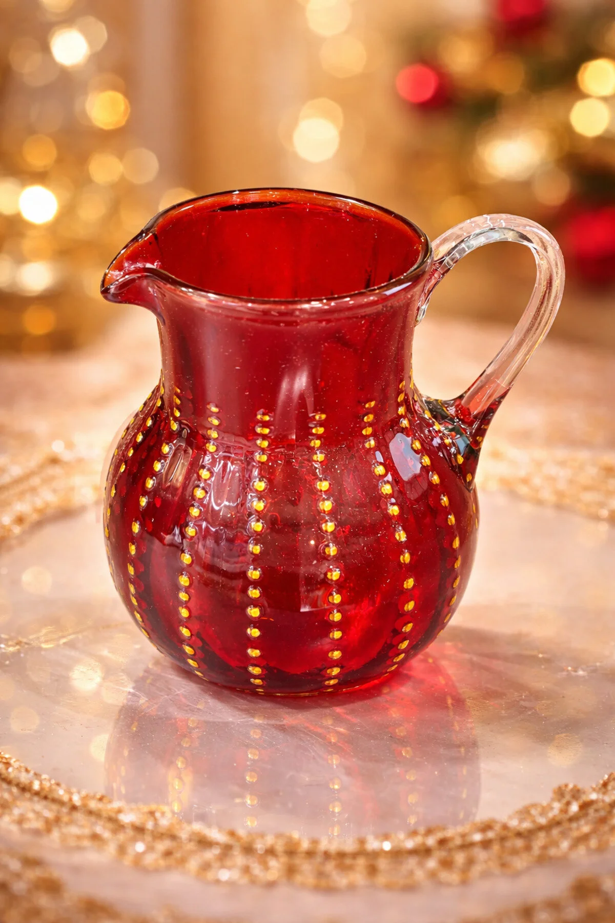 فیگور پارچ شیشه ای دمنده قطره سایز متوسط ​​19X17 سانتی متر گلدان ایرانی دست ساز قرمز با دسته الگوی هدیه 1 عدد esdekor