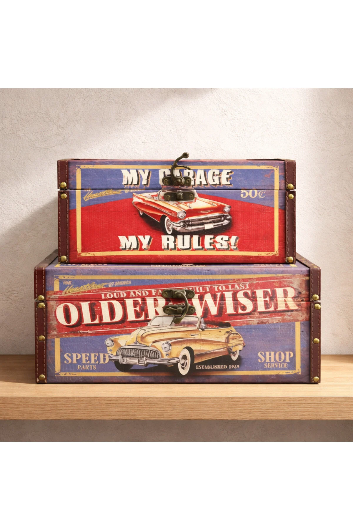 فیگور جعبه چوبی MY GARAGE ست 2 تایی دفتر هدای هوبی نگهداری صندوق خانه 35X25X16CM 30X20X14CM Giftpoint