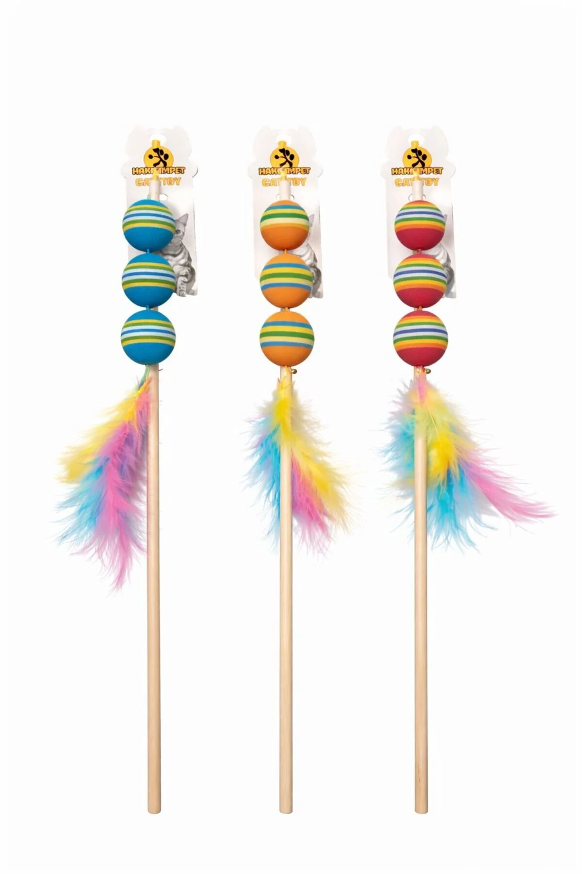 اسباب بازی گربه COLORFUL 3 BALL CAT GAME FISHING ROD | تعاملی اورجینال Pati Cool