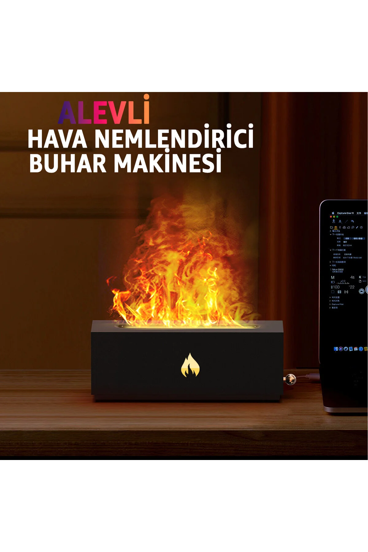 دستگاه بخور پخش کننده عطر شومینه و مرطوب هوا – بخار اولتراسونیک با اثر شعله RGB رایحه درمانی Bosile