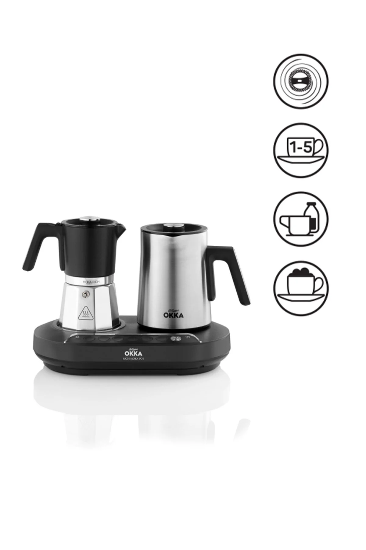 قهوه‌ساز ترک و موکا پات با همزن کروم آرزوم – مدل Okka Rich Moka Pot OK0027