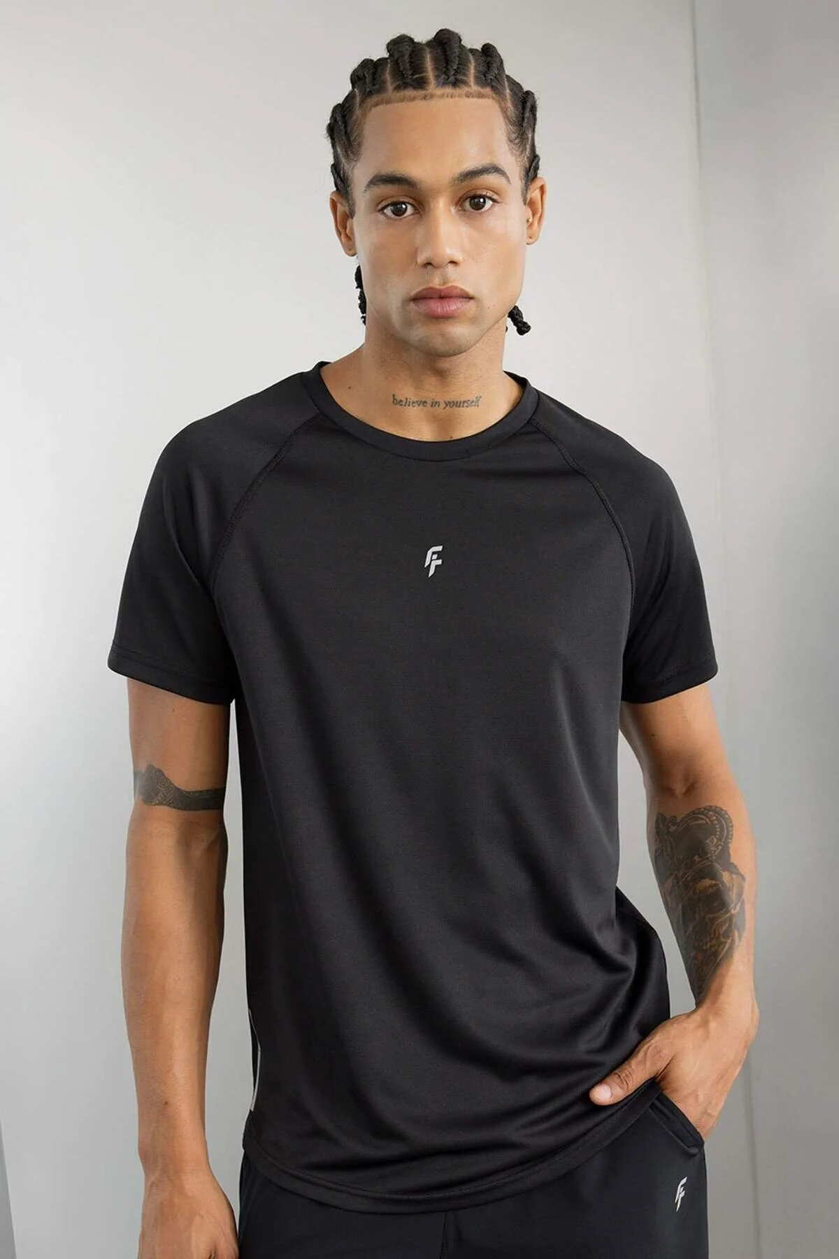 تی شرت ورزشی مشکی مردانه Fit Slim T دفاکتو Defacto