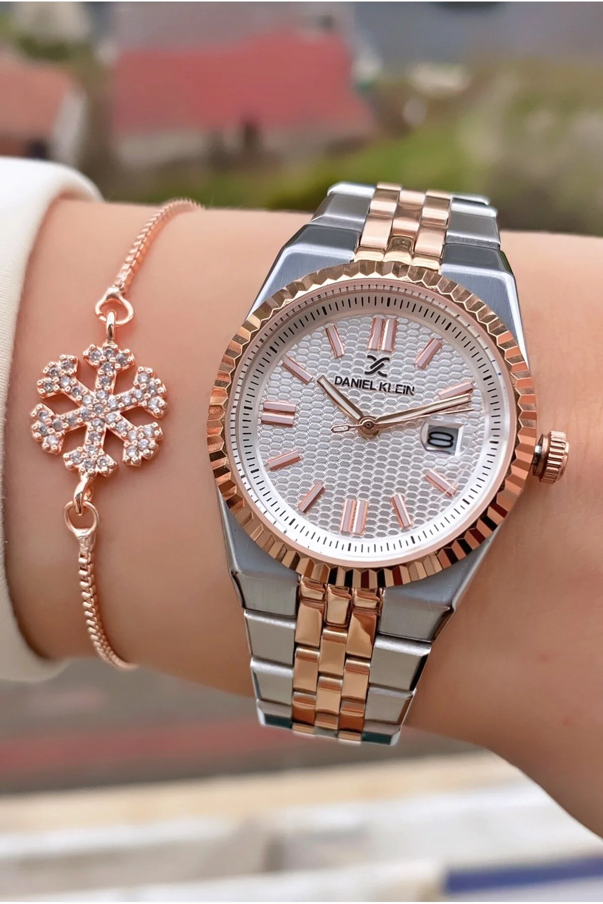 ساعت سفید زنانه ROSE GOLD ضد آب 2 سال گارانتی مچی هدیه دستبند دنیل کلین Daniel Klein