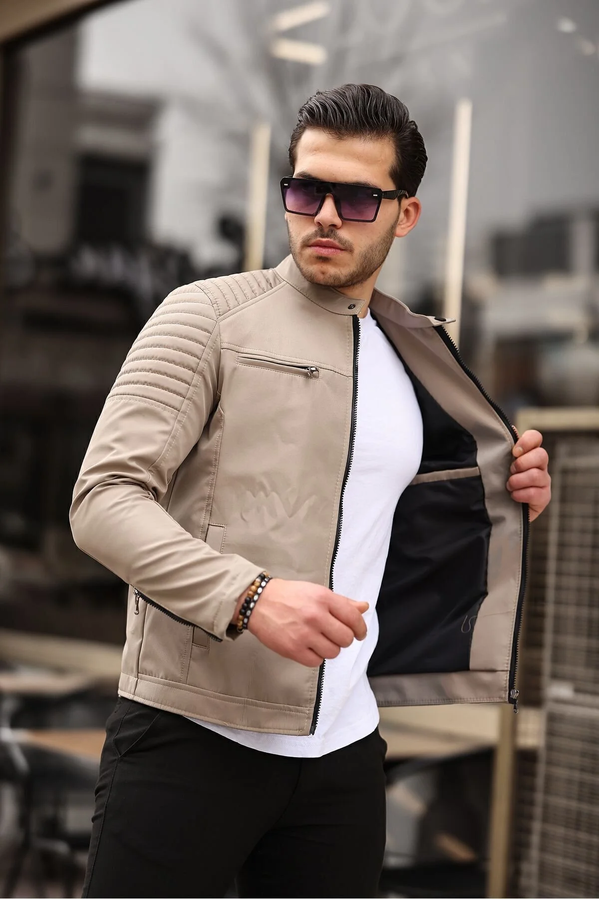 کاپشن مانتو فصلی با اندود باریک و ضد باد کرم مردانه Mero Life