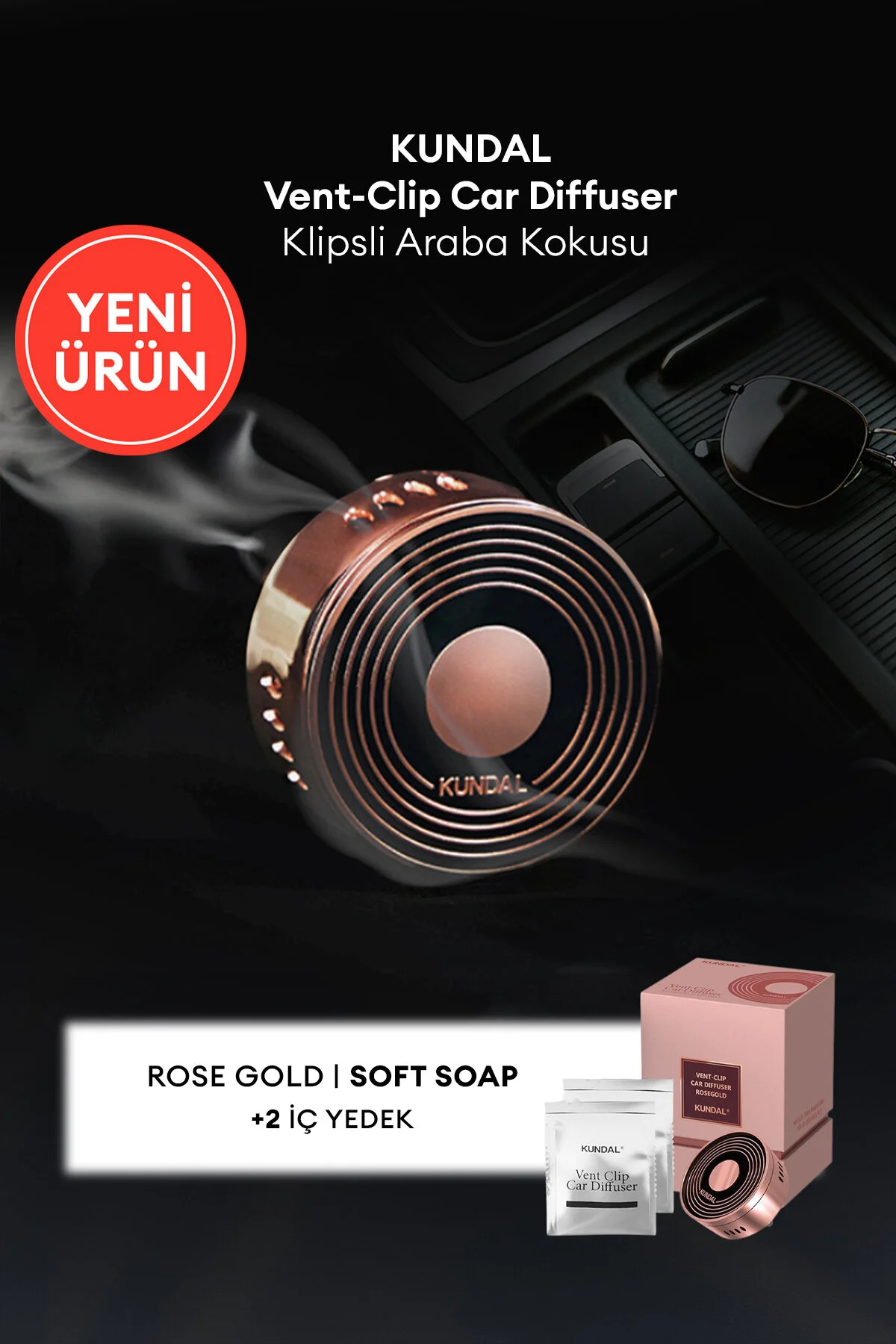 خوشبوکننده خودرو بوی ماشین با گیره طلا گل رز صابون نرم KUNDAL VENT CLIP CAR DIFFUSER GOLD Kundal