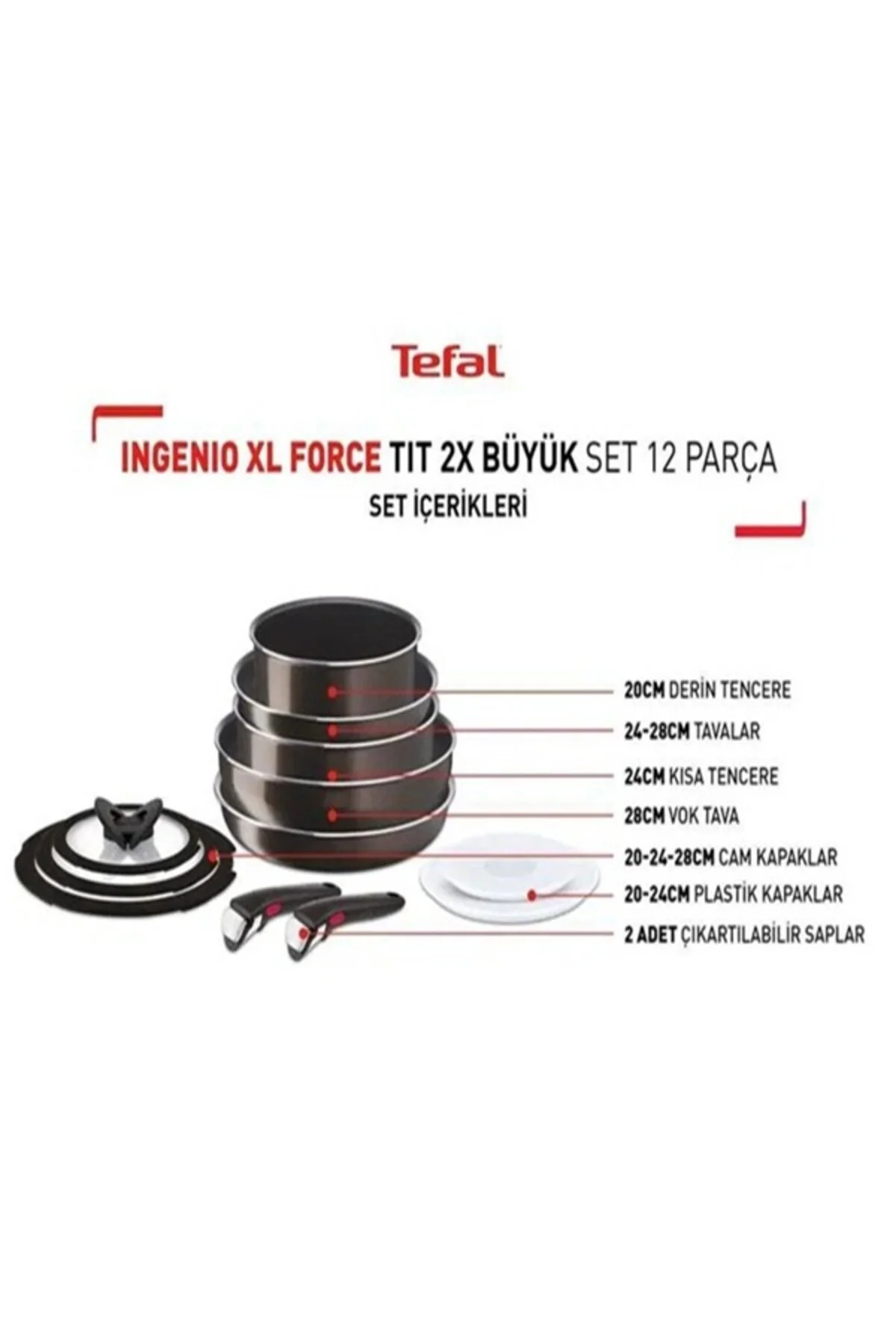 سرویس قابلمه 12 تکه تفال، مدل Ingenio Xl Force Titanyum 2x