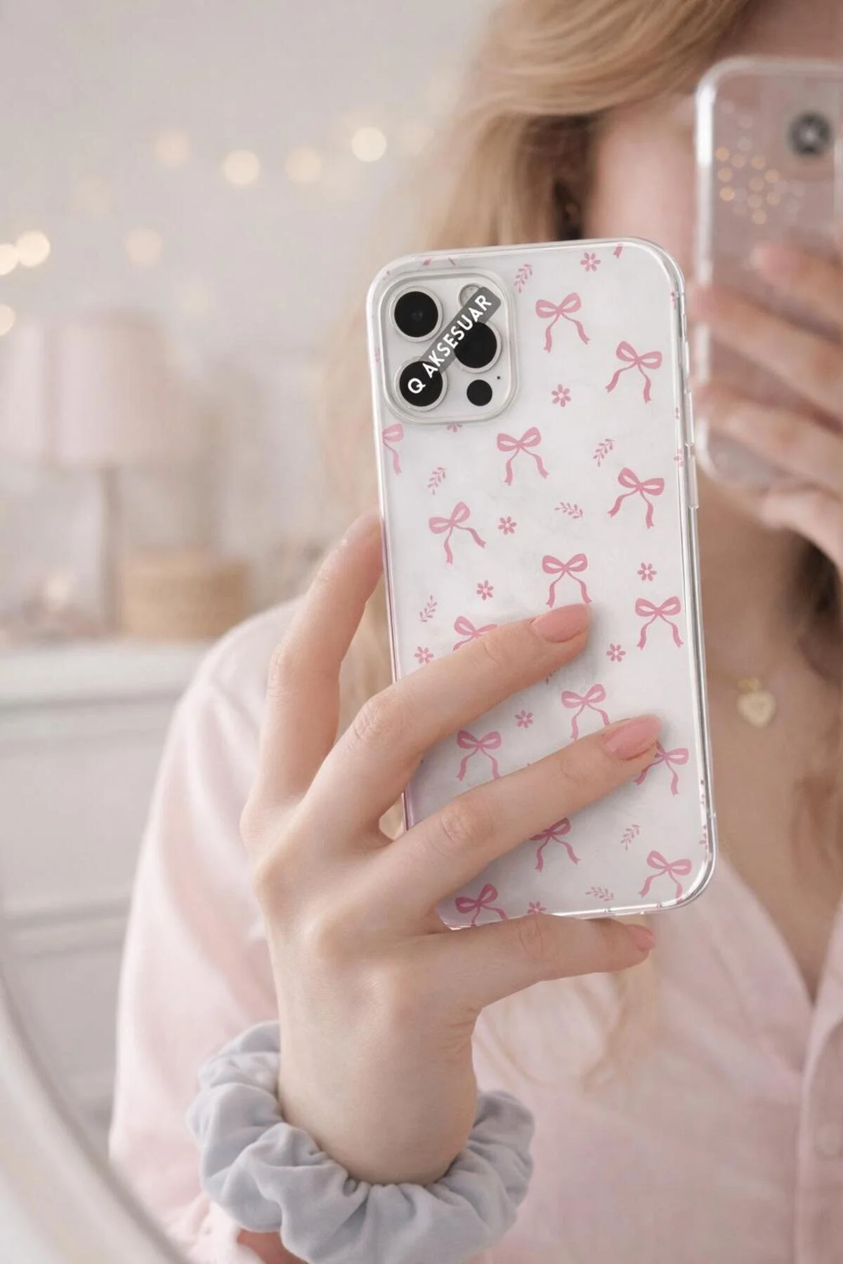 کاور و قاب گوشی شفاف طرح روبان صورتی سازگار با VIVO V40 LITE Q Aksesuar