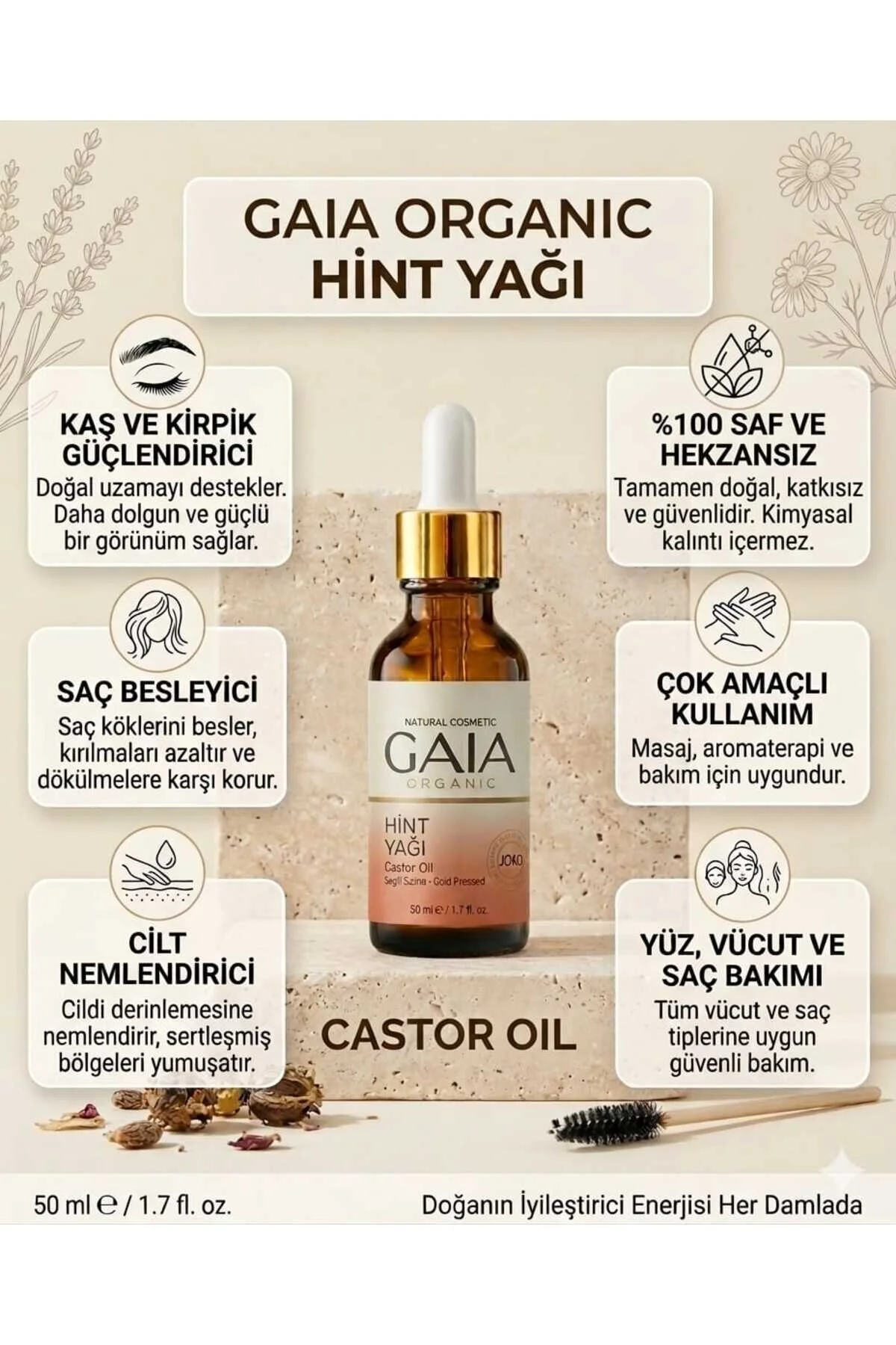روغن مراقبتی خالص هندی 50 میلی لیتر برای تقویت مژه و ابرو Gaia Organic