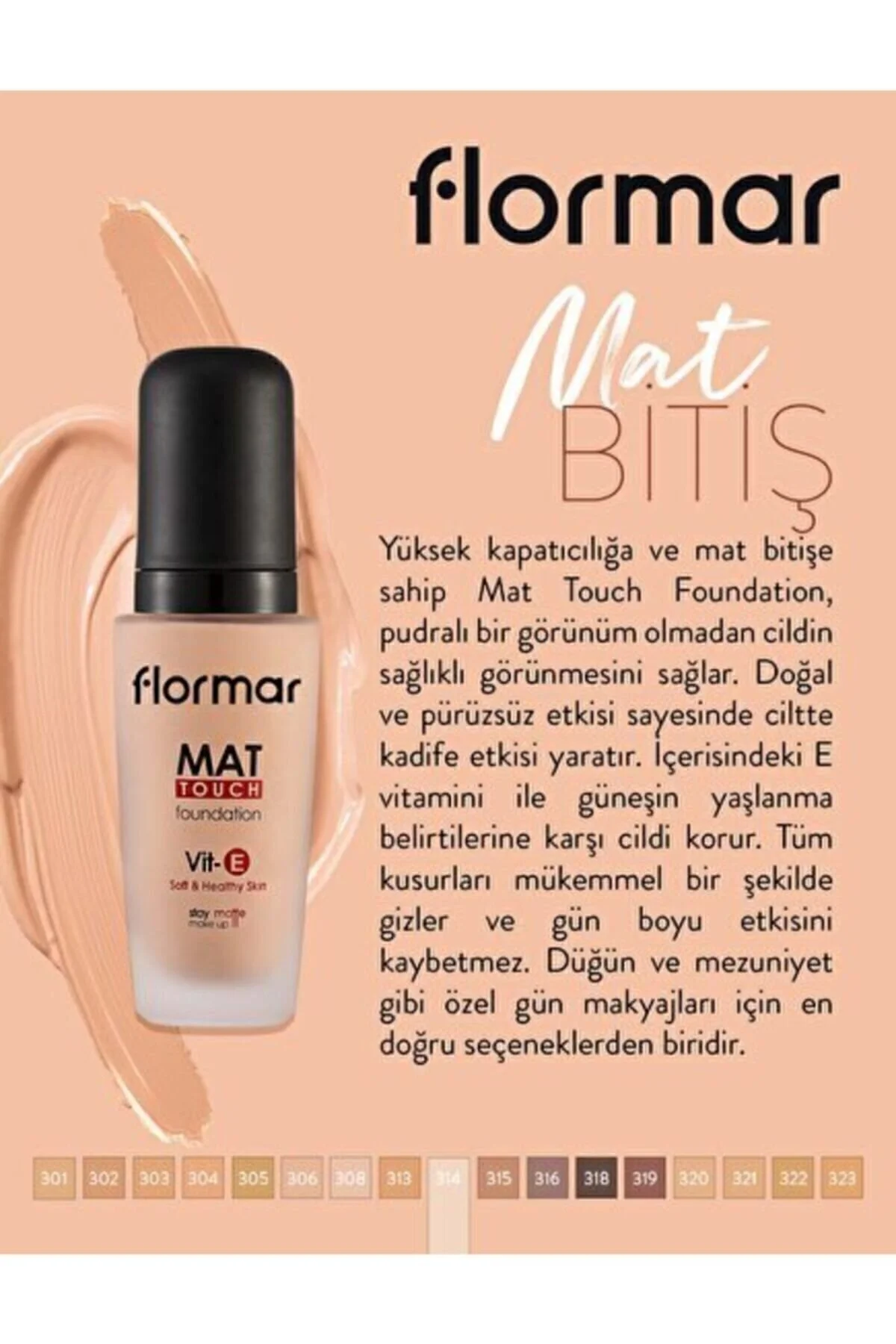 کرم پودر نود پایه لمس مات شماره M314 30 میل Flormar