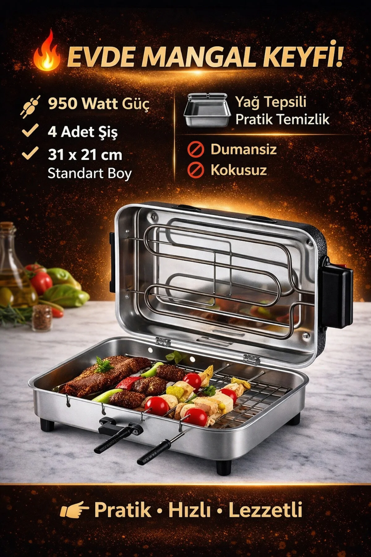 گریل برقی باربیکیو کباب پز سایز استاندارد 31 21 سانتی متر 850 وات تنرز1700 اورجینال Taner