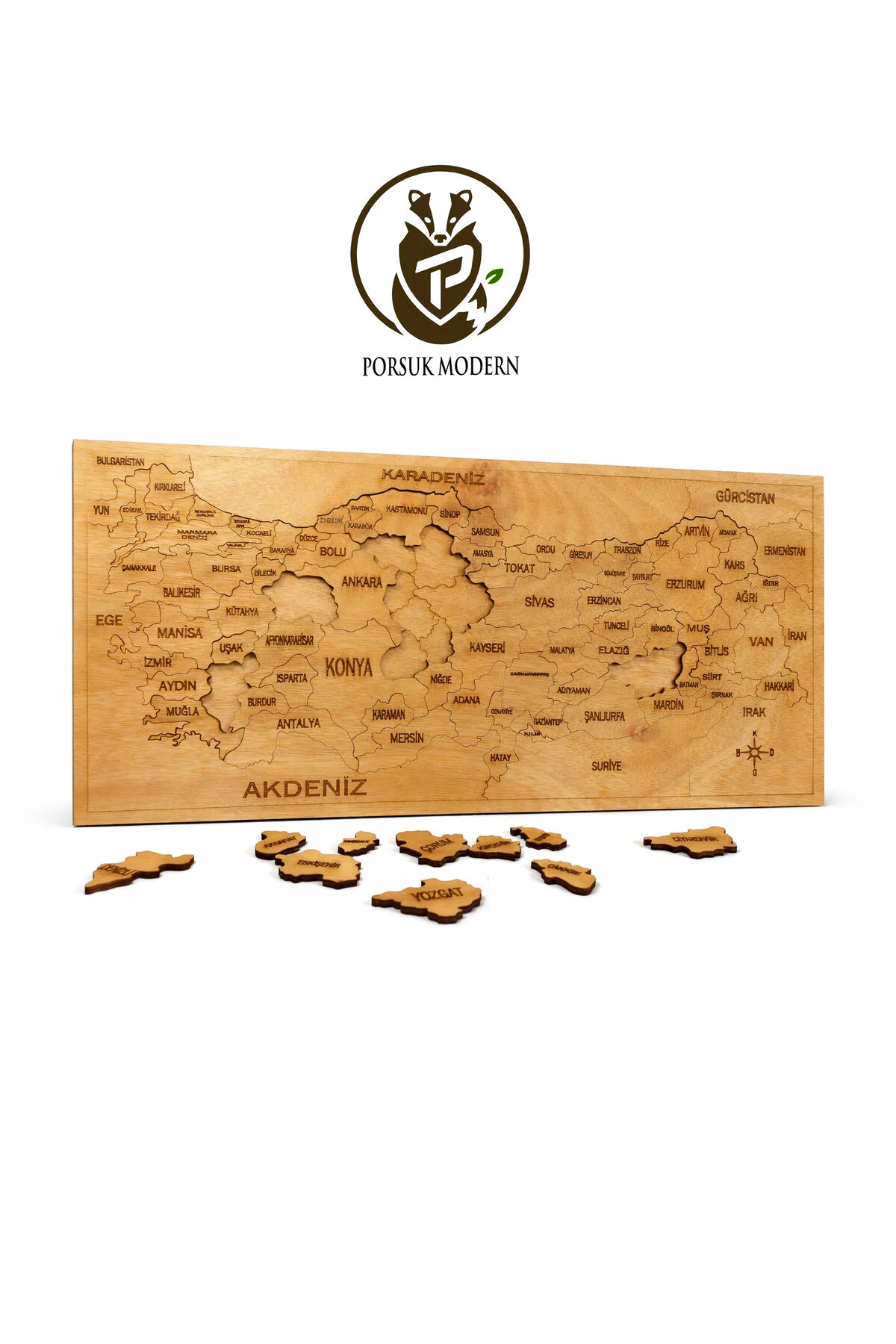 پازل WOODEN MAP جغرافیایی بازی آموزشی اره منبت کاری مویی Porsuk Modern