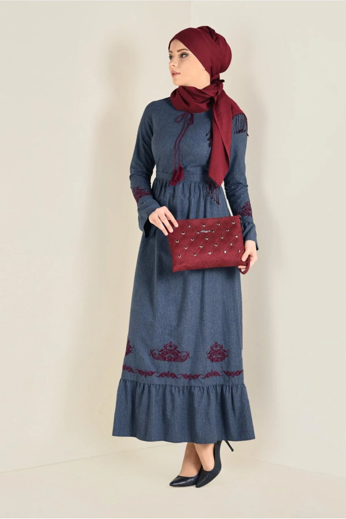 پیراهن پوشیده آبی زنانه کمبود لباس 4680 آلوینا اورجینال Alvina