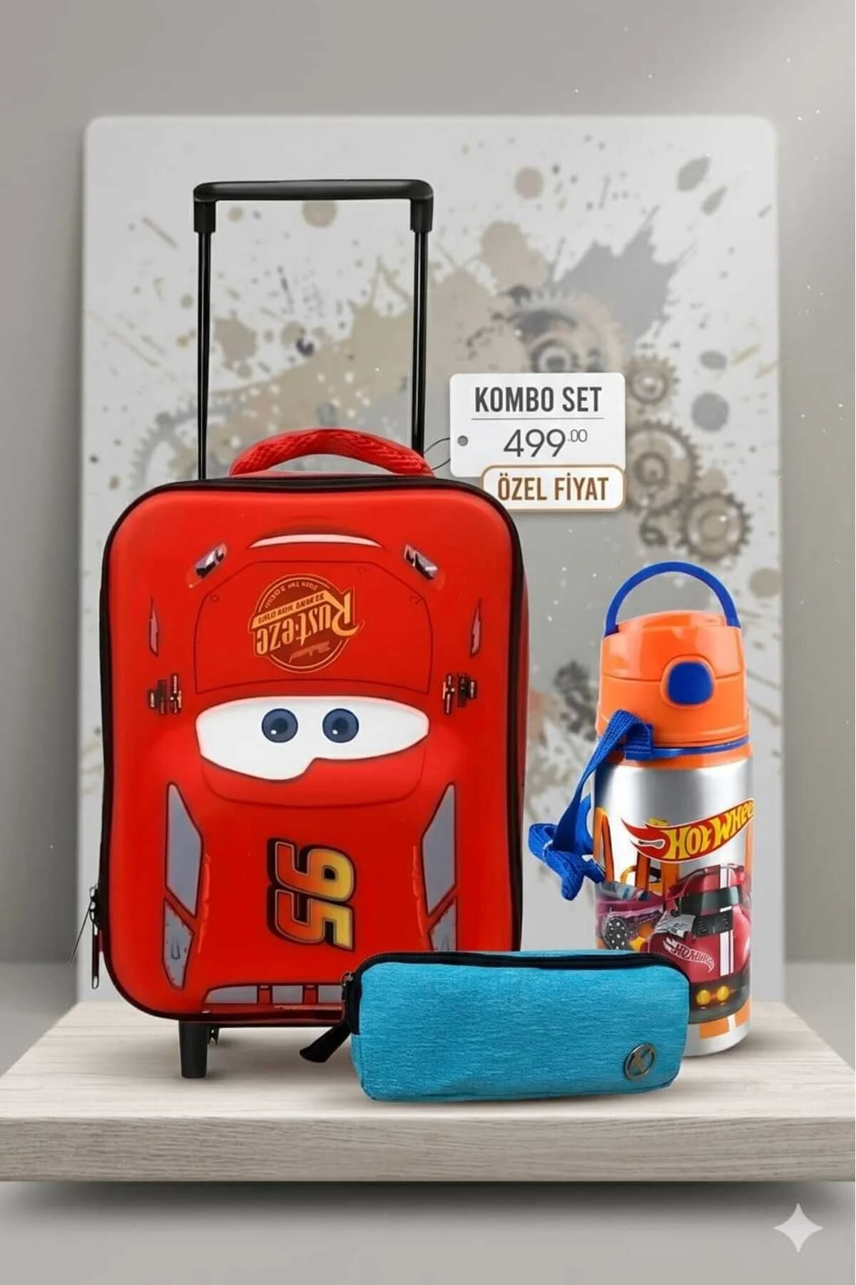 کیف مدرسه مهدکودک OTTONYA CARS SQUEEGEE جا خودکار دو چشم هدیه بطری آب آلومینیومی HOTWHEELS از ترکیه HOT WHEELS