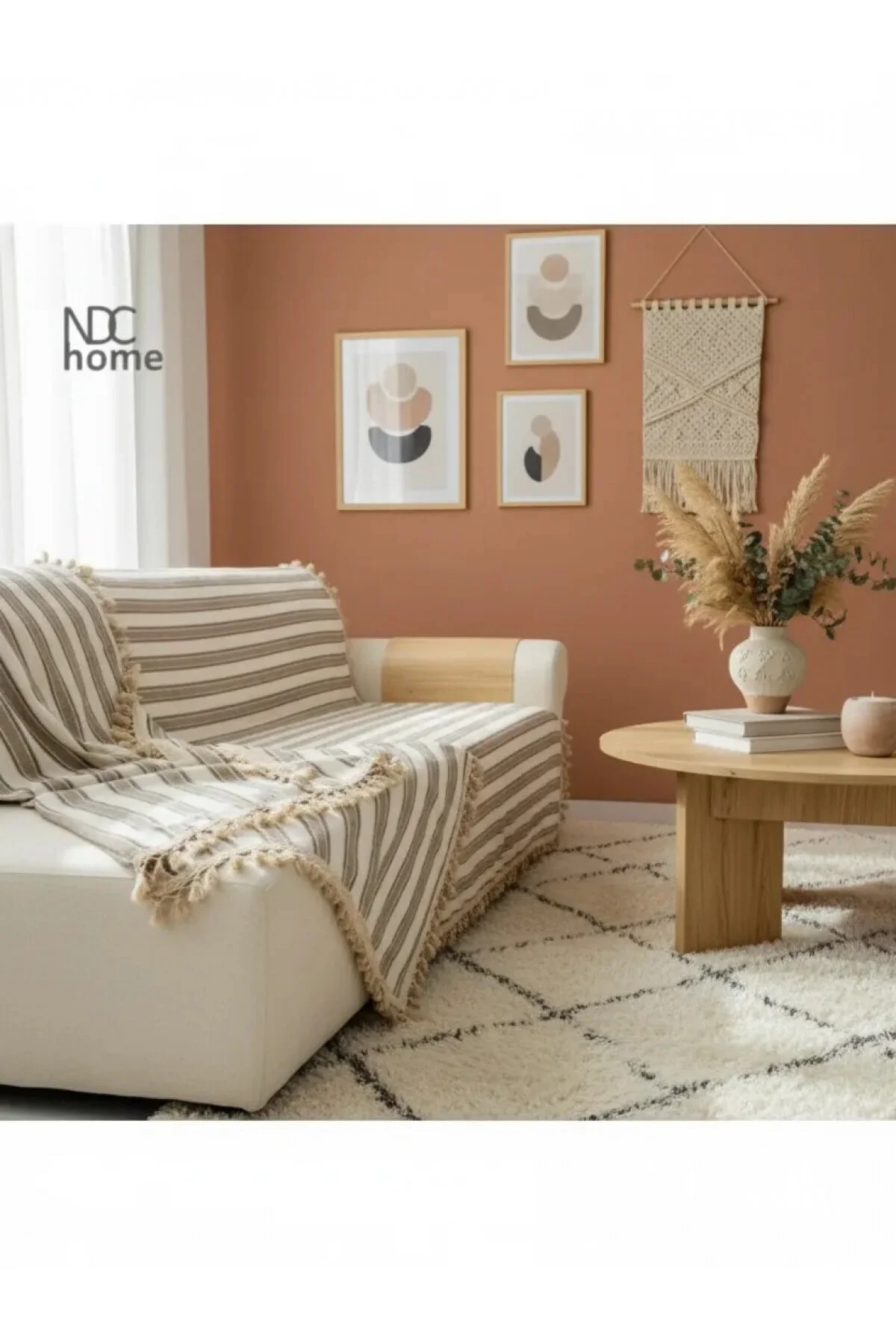 روکش مبل پوشش صندلی BEIGE POMPOM STRIPED POMIUM PREMIUM COVER 170 220 NDC HOME