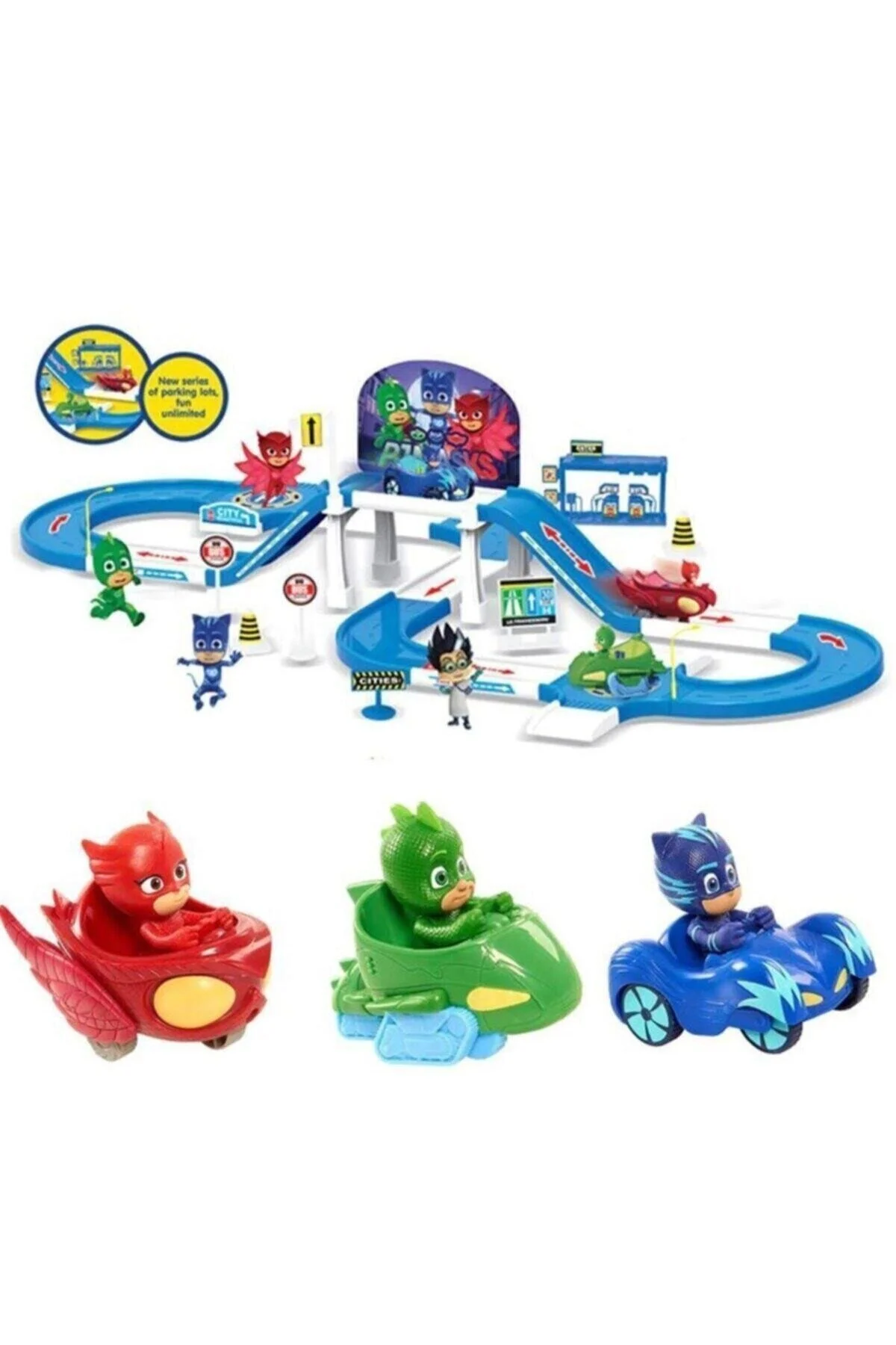 ماشین اسباب بازی ست پارکینگ PJMASKS 2 طبقه جاده مسابقه ای گاراژ PJ MASKS PLAY SET Genel Markalar