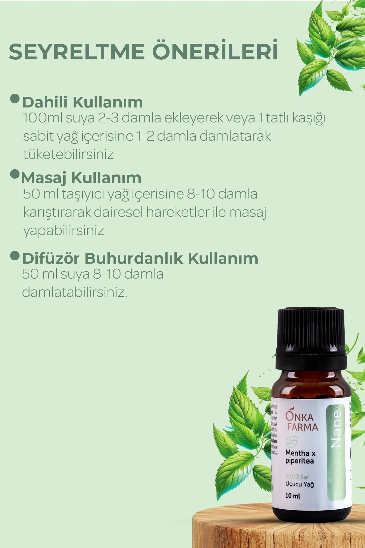 روغن مراقبتی نعنای پزشکی 100% خالص Onka Farma حجم 10 میلی لیتر OnkaFarma