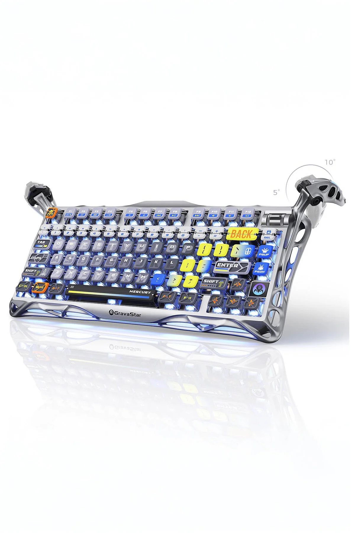 کیبورد مخصوص بازی MERCURY K1 PRO RGB بی سیم مکانیکی صفحه کلید آلومینیوم قاب انگلیسی Q فضای خاکستری Gravastar