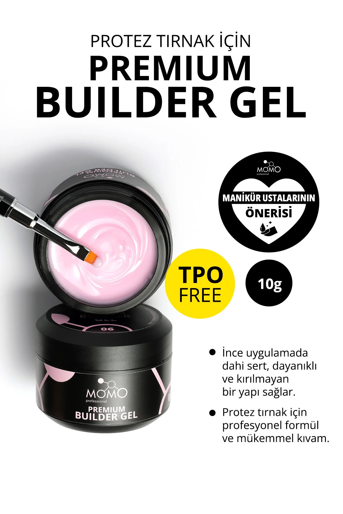 لاک ژل ماندگار بیلدر ممتاز ناخن مصنوعی شماره 06 صورتی 10 گرم بدون TPO FREE MOMO professional