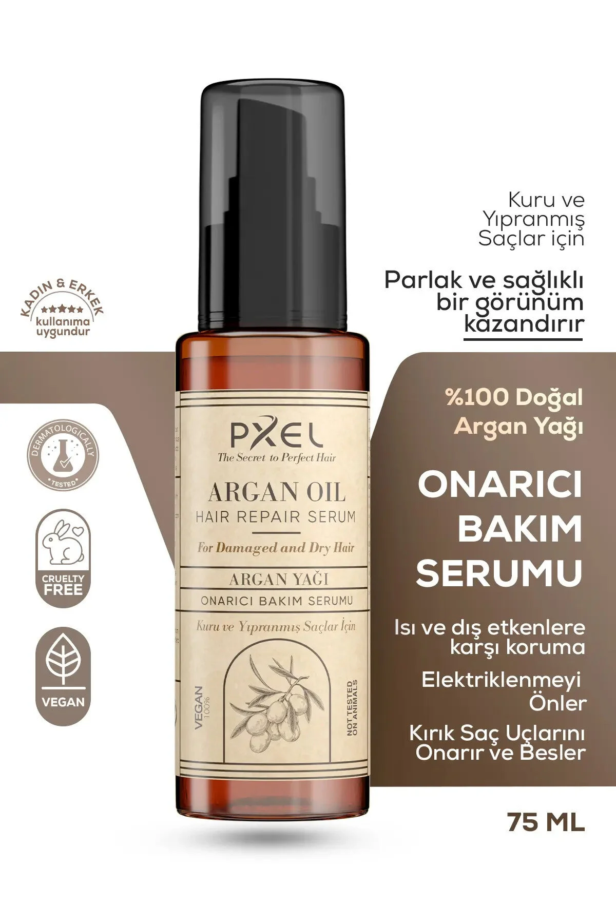 سرم ترمیم کننده مو 75 میلی لیتر با روغن آرگان و نارگیل مناسب برای همه جنسیت ها PXEL