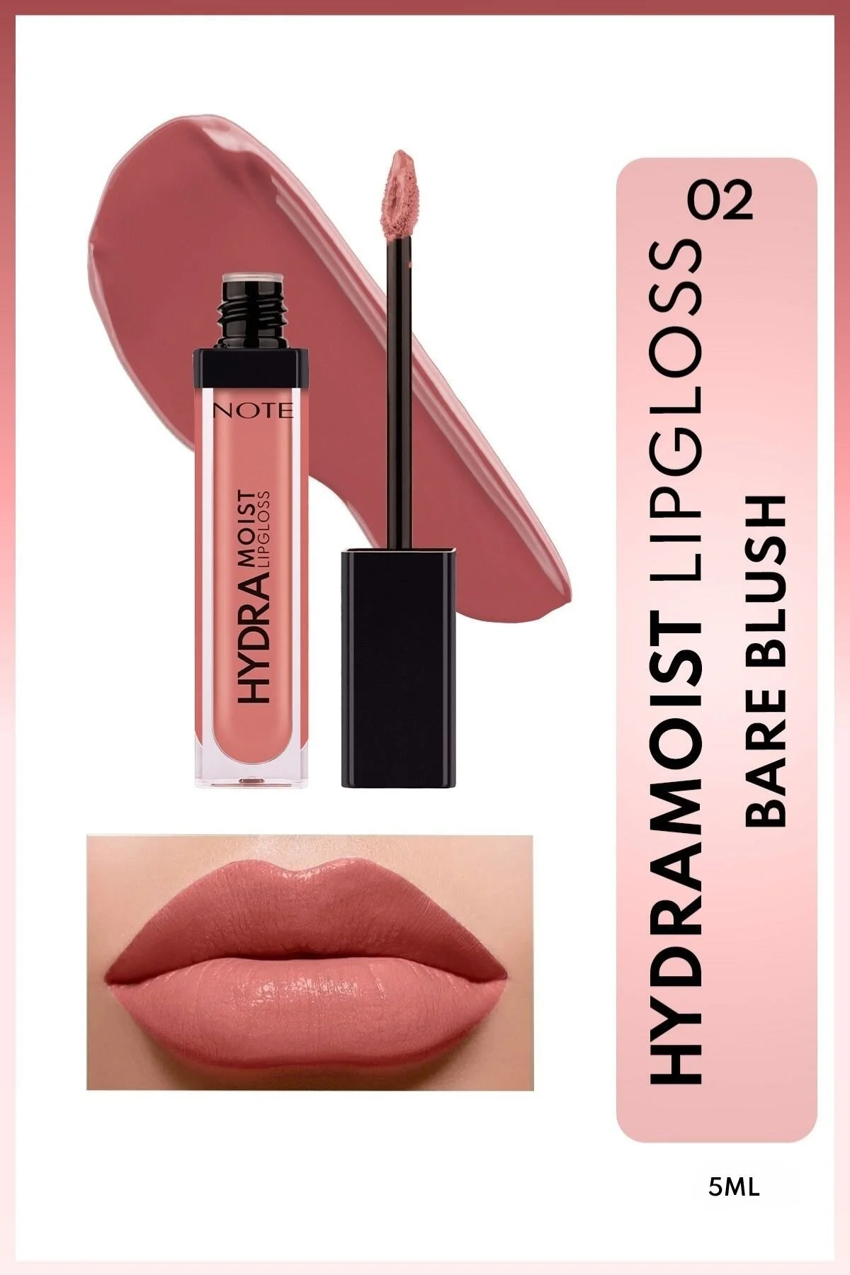 براق کننده لب Hydramoist مدل 02 Bare Blush با خاصیت مرطوب کنندگی و رنگ صورتی نوت کازمتیکس Note Cosmetics