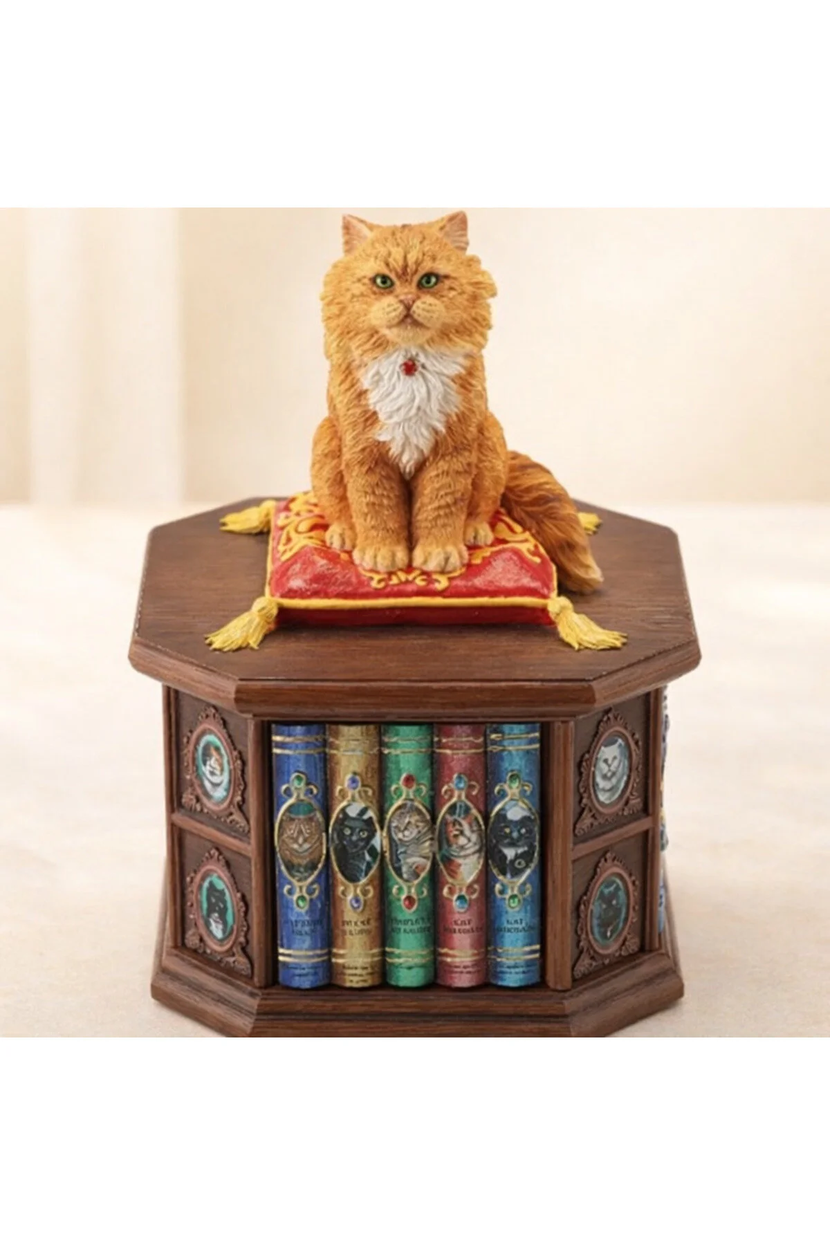 فیگور گربه کتابدار رنگارنگ نقاشی شده با دست WISE LIBRARY CAT اندازه: 11 17 سانتی متر Genel Markalar