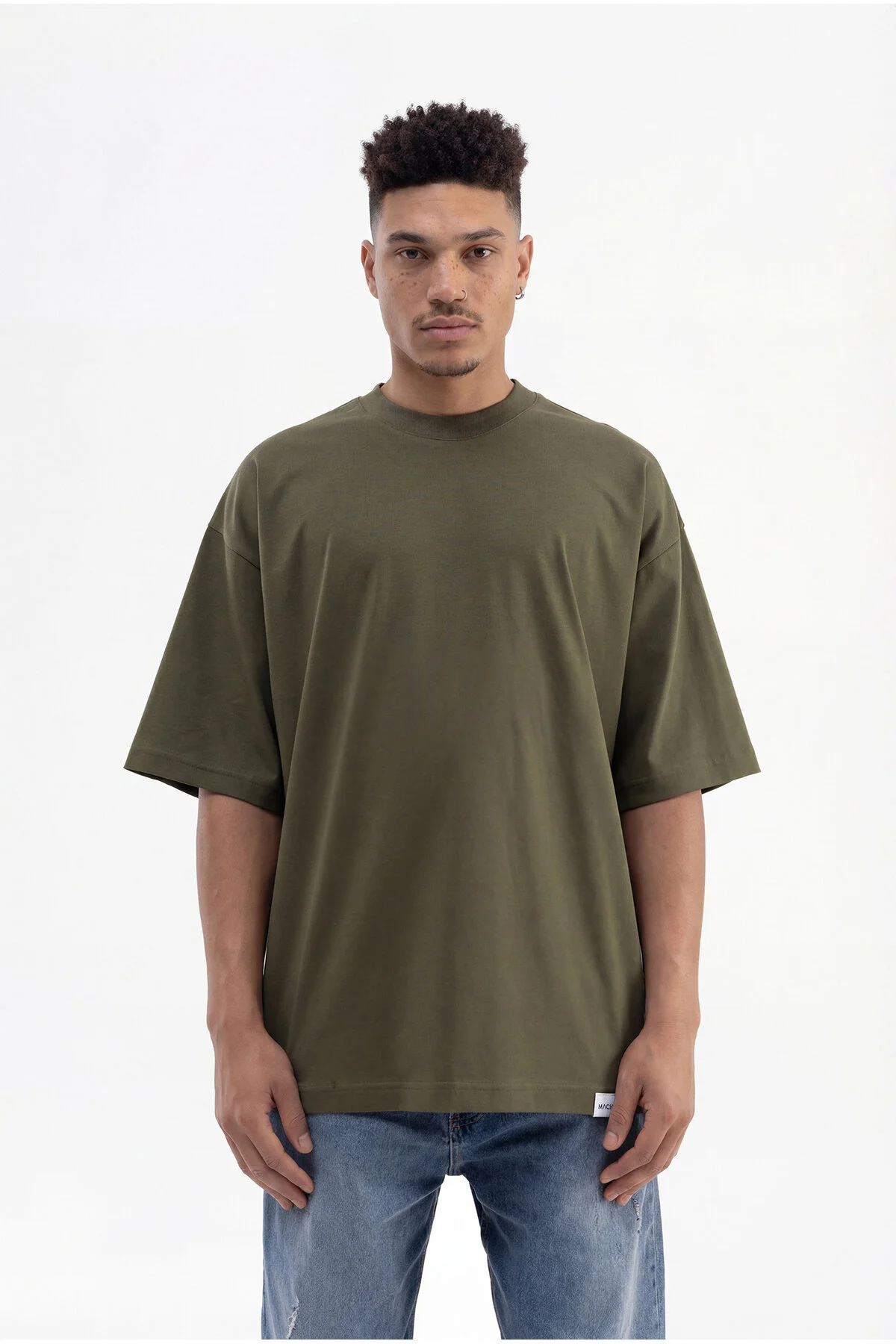 تی شرت سبز مردانه پایه فوق العاده پنبه بزرگ خاکی تیره T Shirt مچینست Machinist