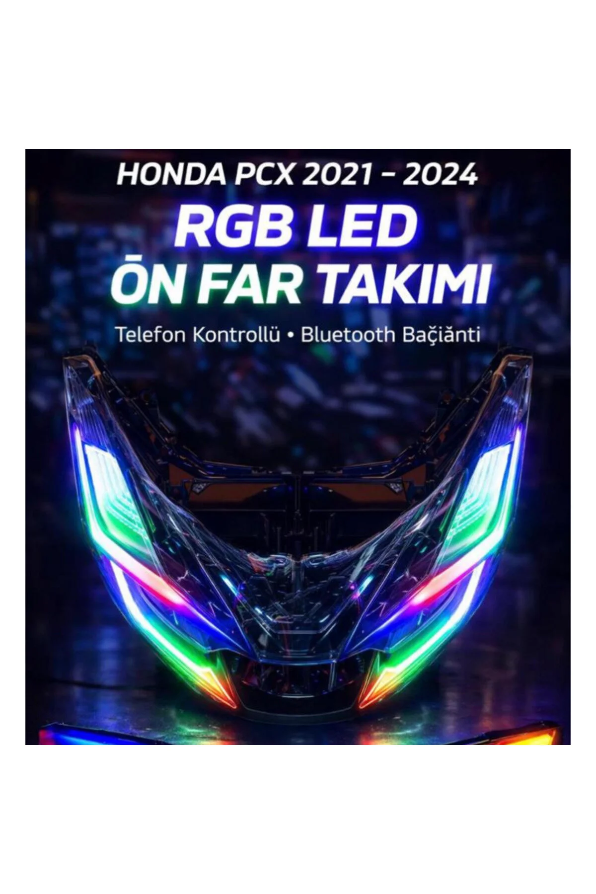 محصولات ضروری موتورسیکلت HONDA PCX 2021 2024 سازگار با گوشی RGB LED چراغ جلوی بلوتوث GOGOPREMİUM