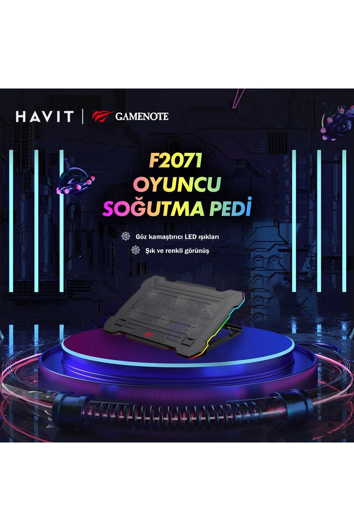 خنک کننده نوت بوک GAMENOTE F2071 COLOING PAD RGB LAPTOP COOLING ALBIBLE 6 FAN 2500RPM سازگار Havit