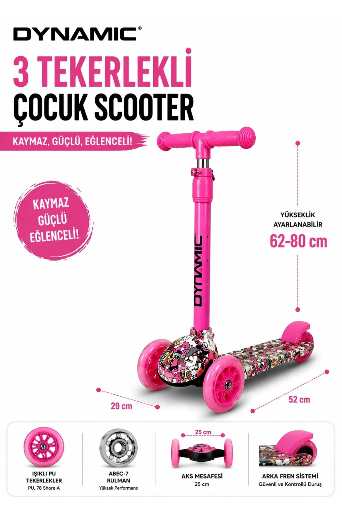 اسکوتر کودکان HT288 ILLUMINATED 3 WHEEL GENERATION NEW SCOOTER PINK WHEELS Dynamic