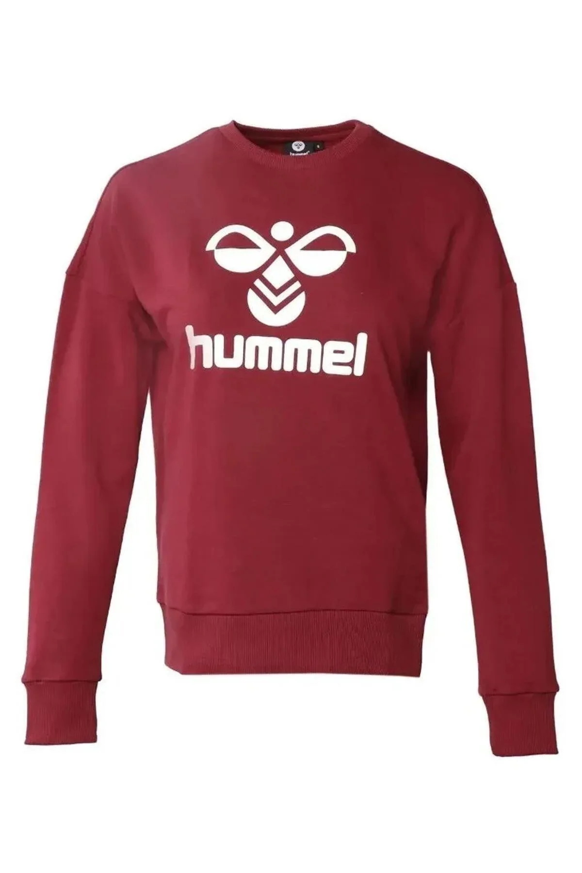 سویشرت ورزشی قرمز زنانه بلوز طرح دار یقه خدمه هومل برند دانمارک hummel
