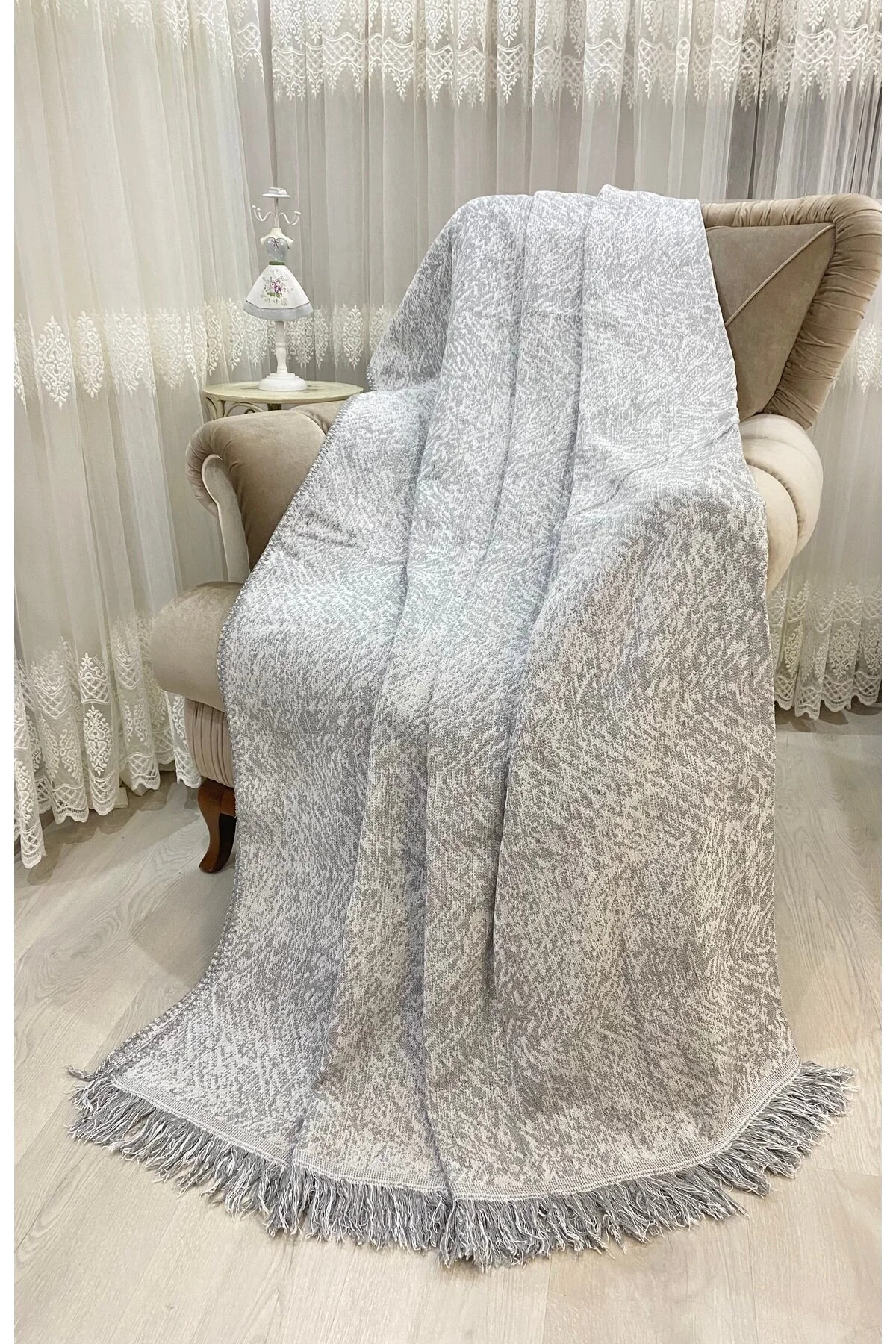 Özlü Home روکش مبل تختخوابشو نخی لوکس رنگ خاکستری 170x220 دو طرفه ضد عرق لغزش