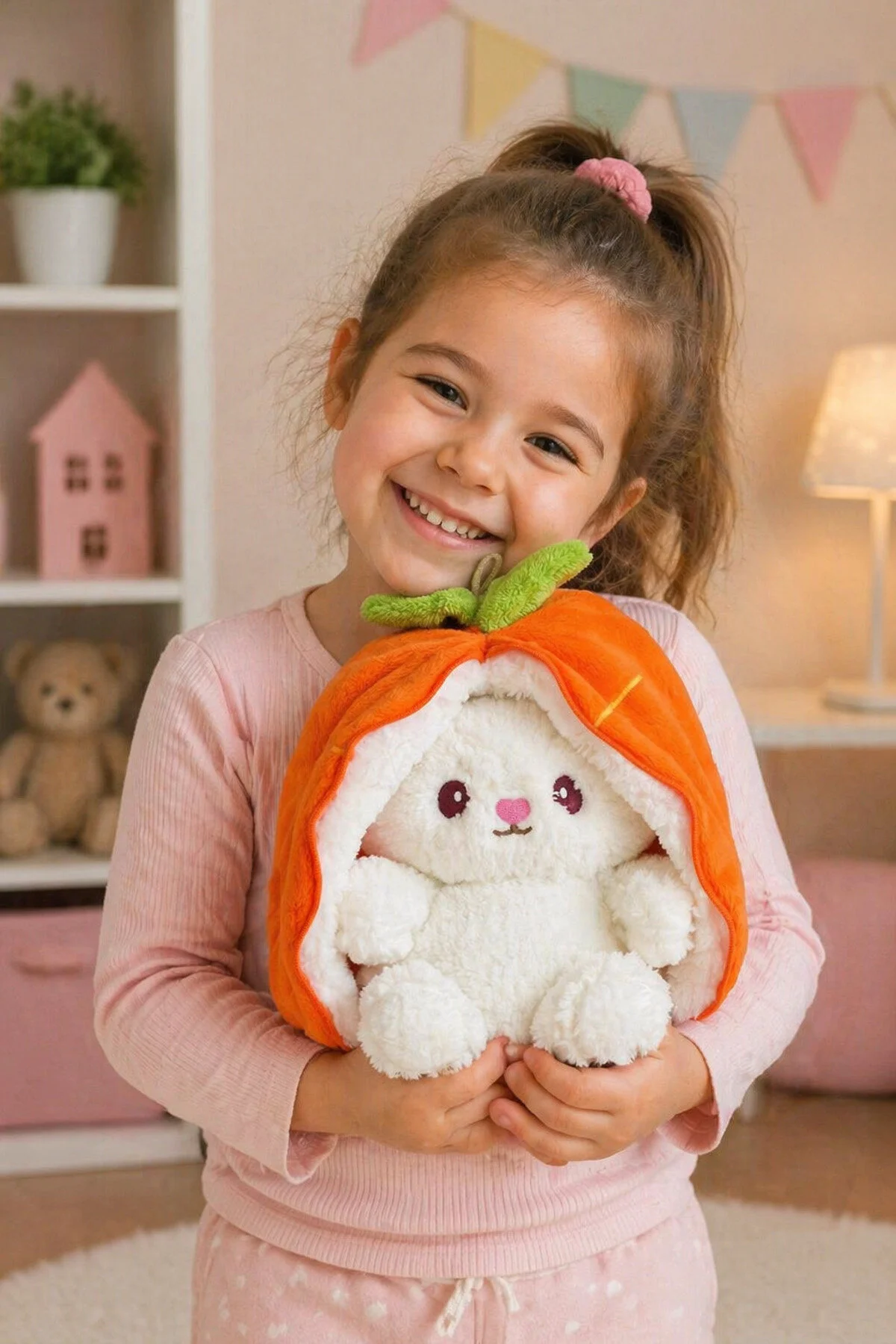 اسباب بازی های پشمی خرگوش با کیسه هویج ویژه ولنتاین 50 سانتی متری HARİKA PELUŞ FABRİKASI