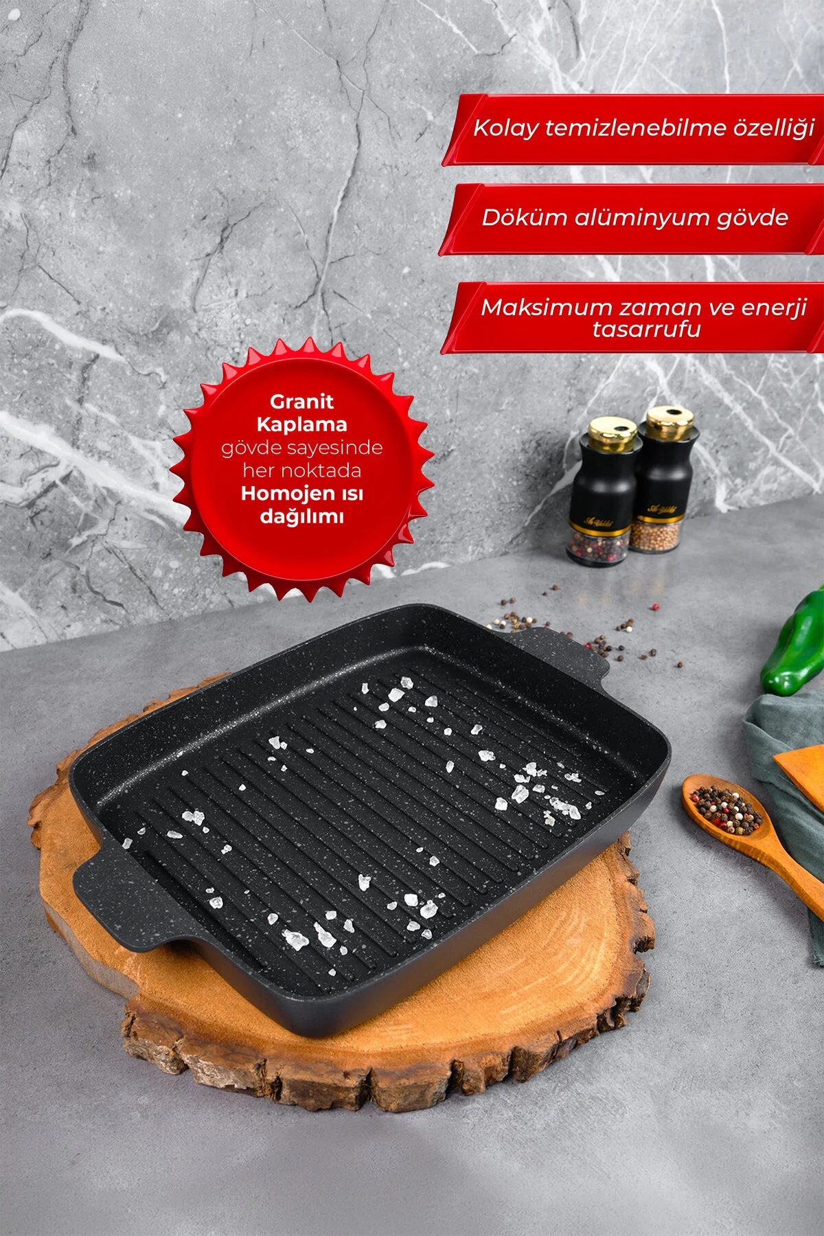 تابه ARYYTIZ PRO GRILL PAN 30X25 سانتی متر خاکستری Aryıldız