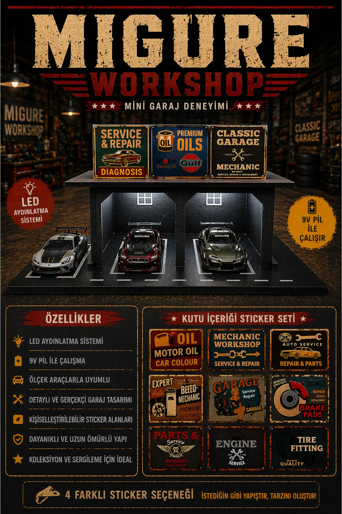 ماشین اسباب بازی کارگاه MIGURE GARAGE LED 1 64 نمایشگاه گاراژ DIORAMA BLACK HOT WHEELS