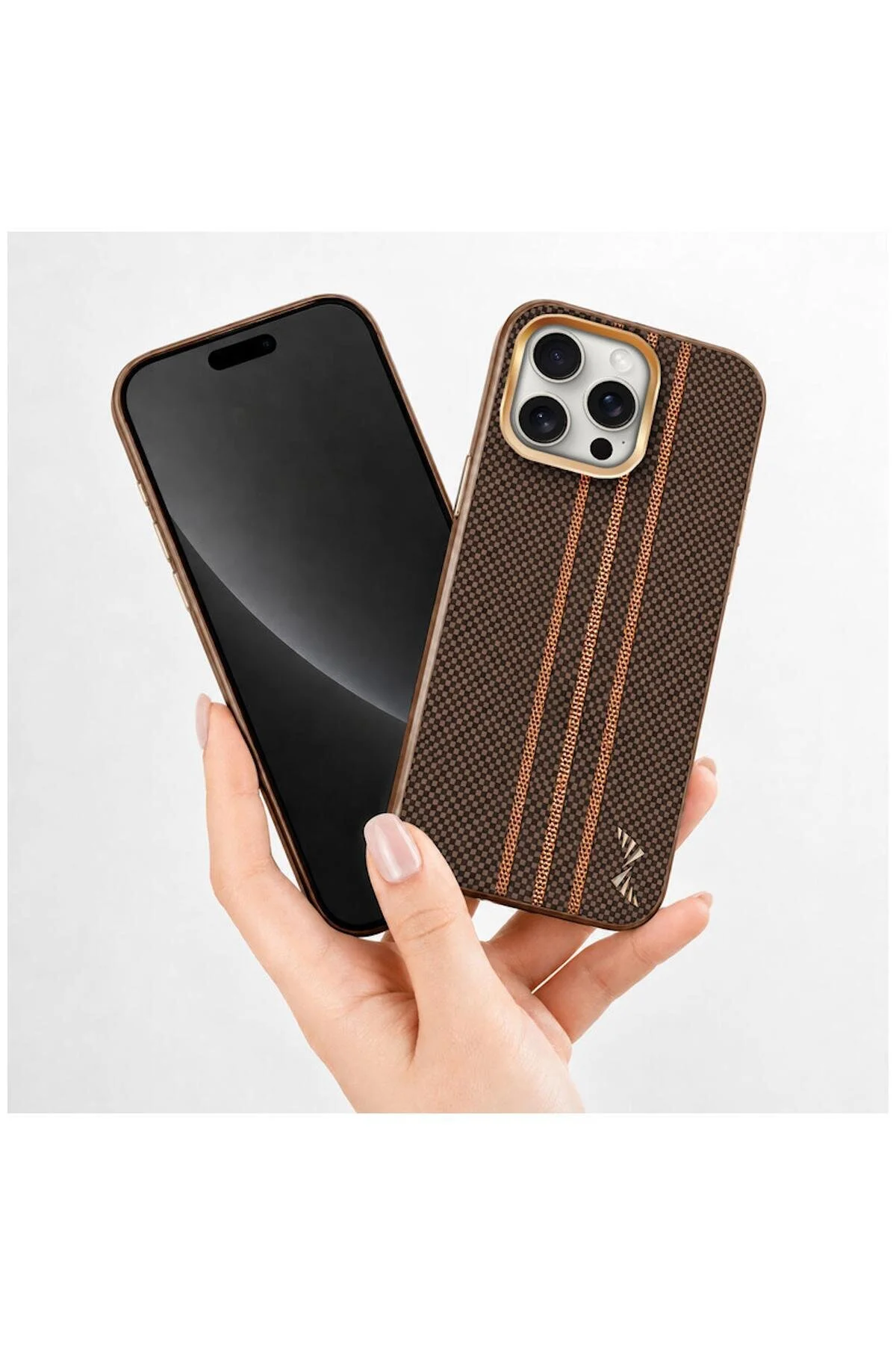کاور و قاب سازگار با APPLE IPHONE 16 PRO MAX GOLDRIX CARBON FIBER M SAFE CASE قهوه ای اورجینال Zebana