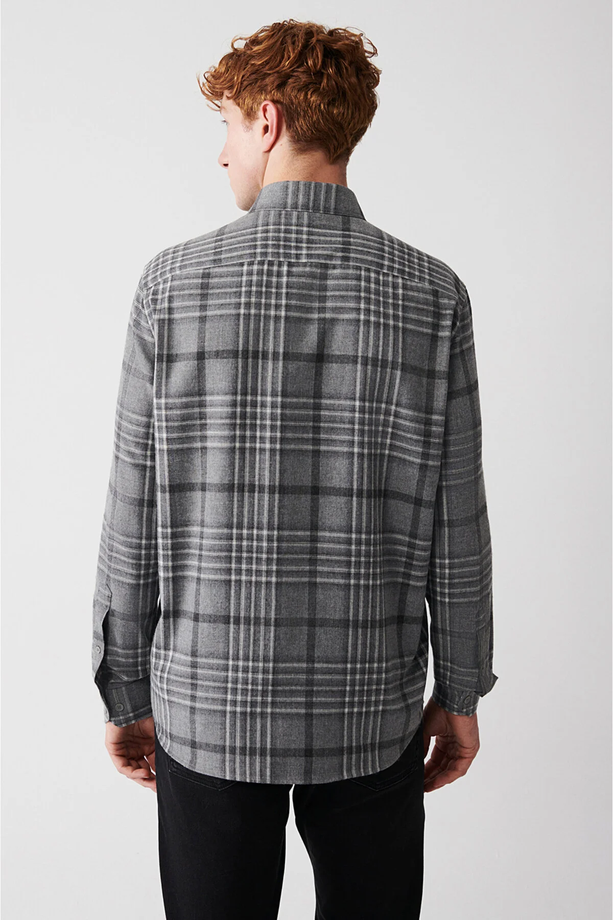 پیراهن / بلوز دکمه دار خاکستری مردانه فلانل Plaid Flannel آوا Avva