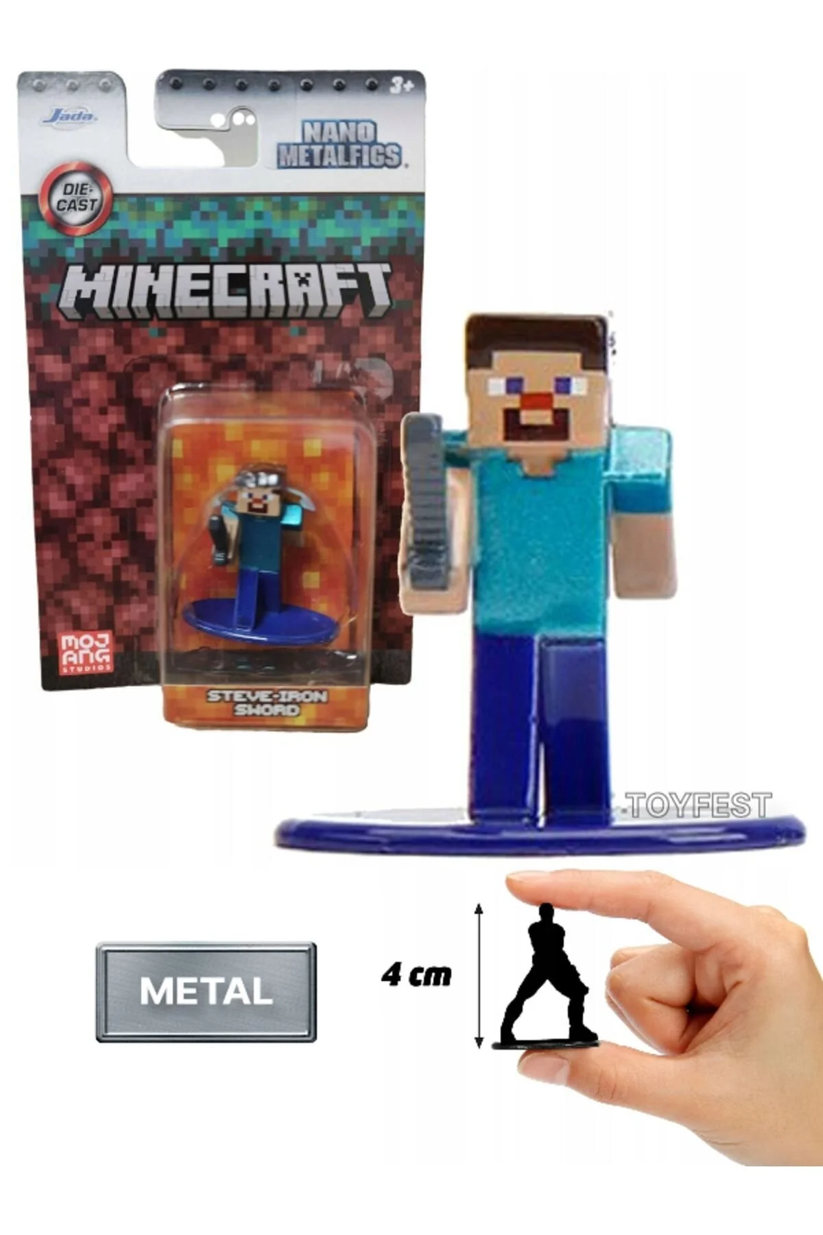 اسباب بازی های فیگور شخصیت JADA NANO METALFICS MINECRAFT METAL CASTING DIE CAST MINI FIGUR STEVE IRON SWORD 4 CM TOYFEST